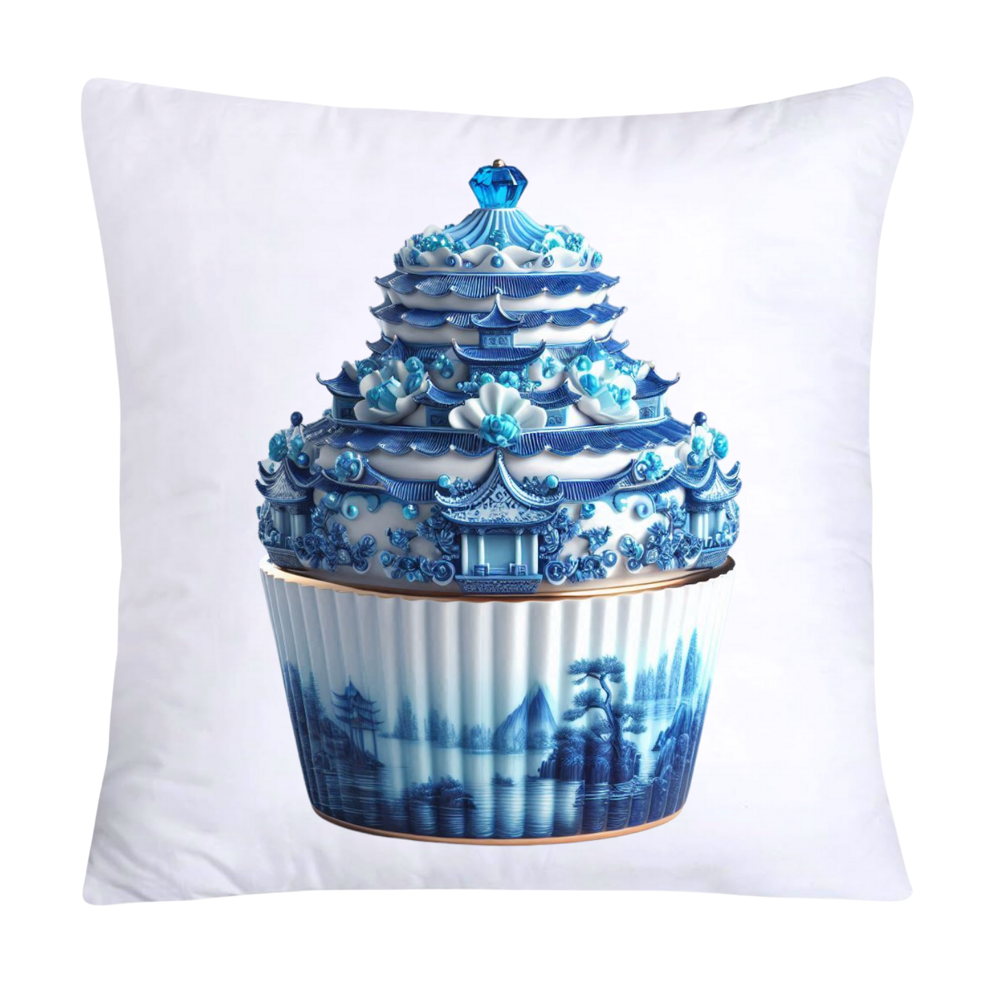 Blue Willow Chinoiserie Cupcake Throw Pillow Covers 18X18-848