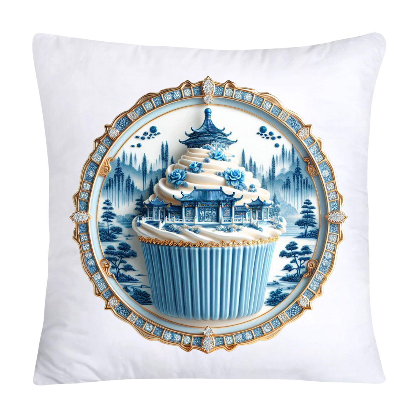 Blue Willow Chinoiserie Cupcake Throw Pillow Covers 18X18-180