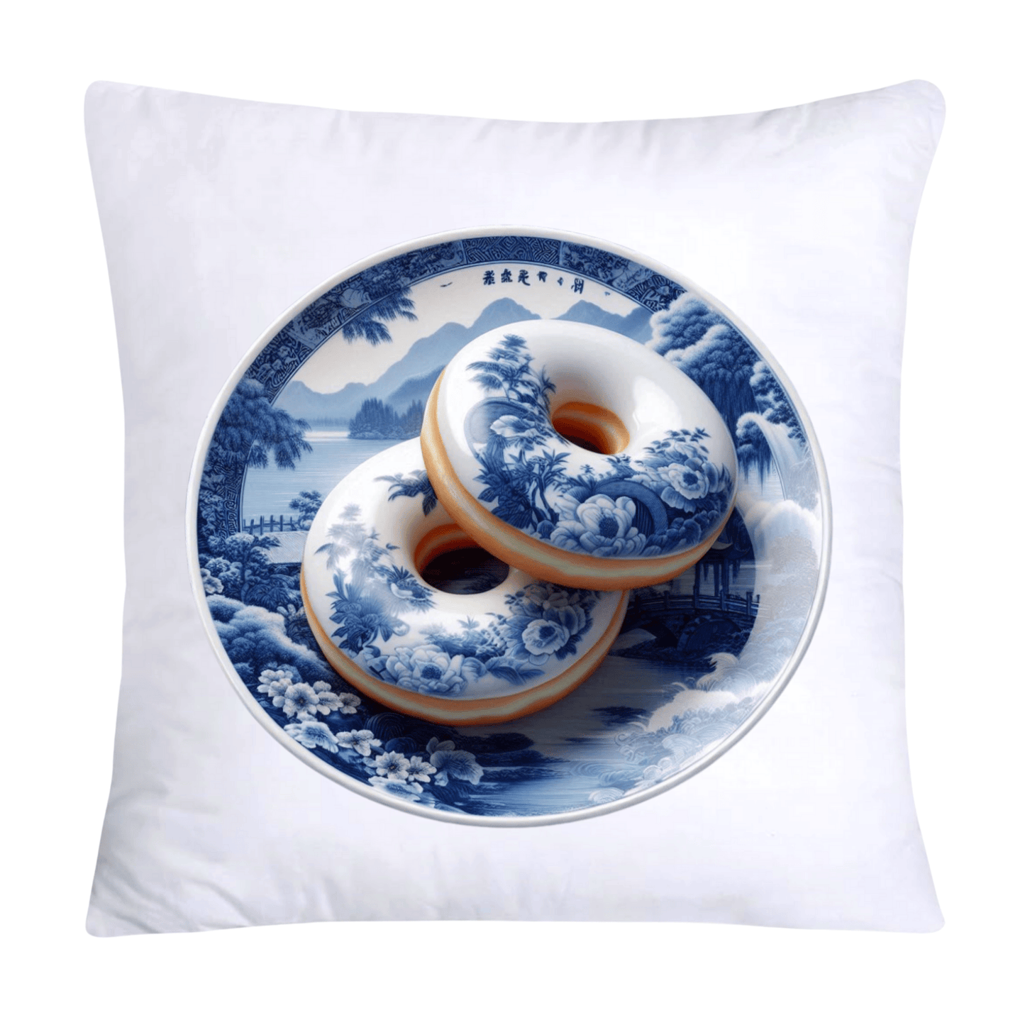 Whimsical Blue Willow Donut Throw Pillow Covers 18x18-815