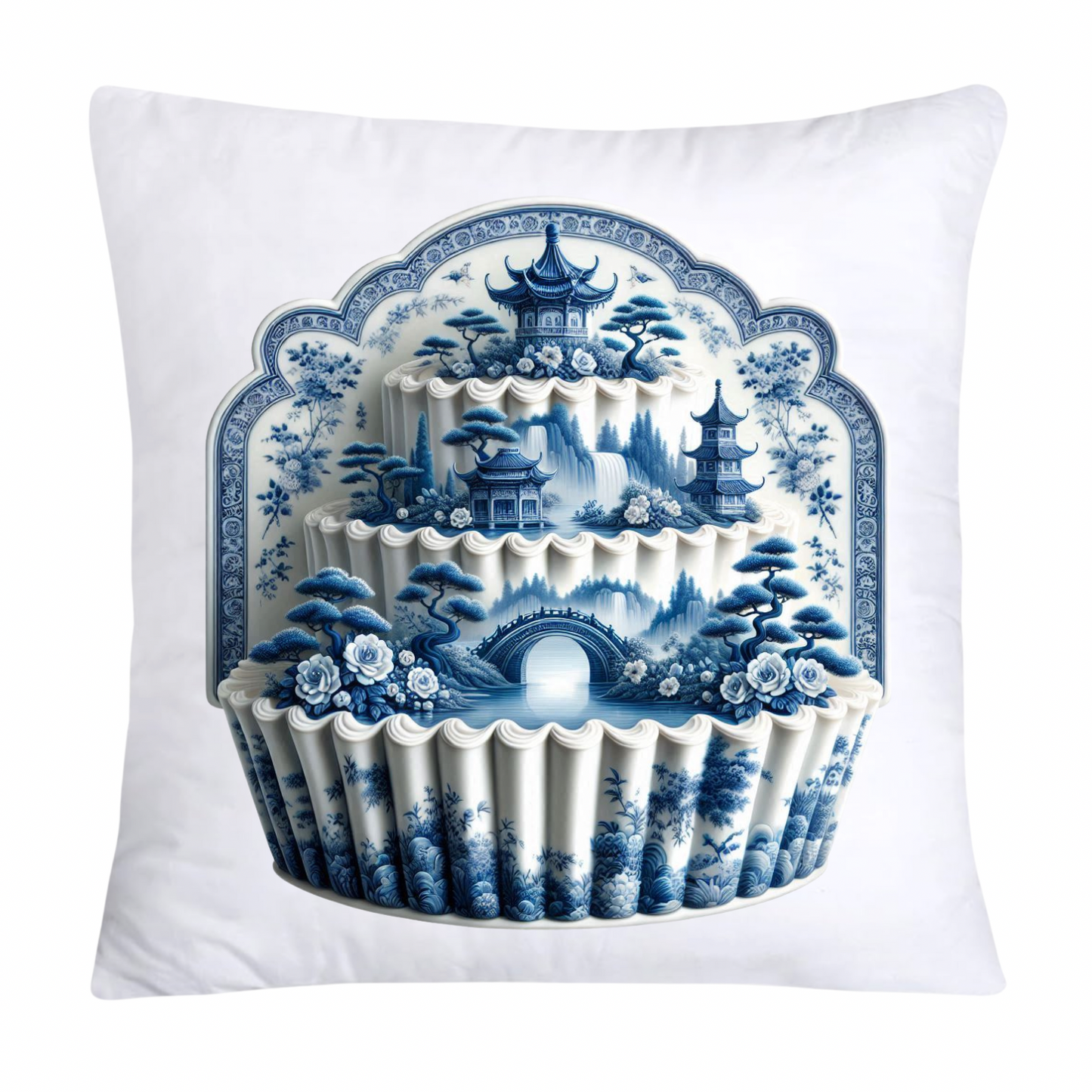 Blue Willow Chinoiserie Cupcake Throw Pillow Covers 18X18-1086