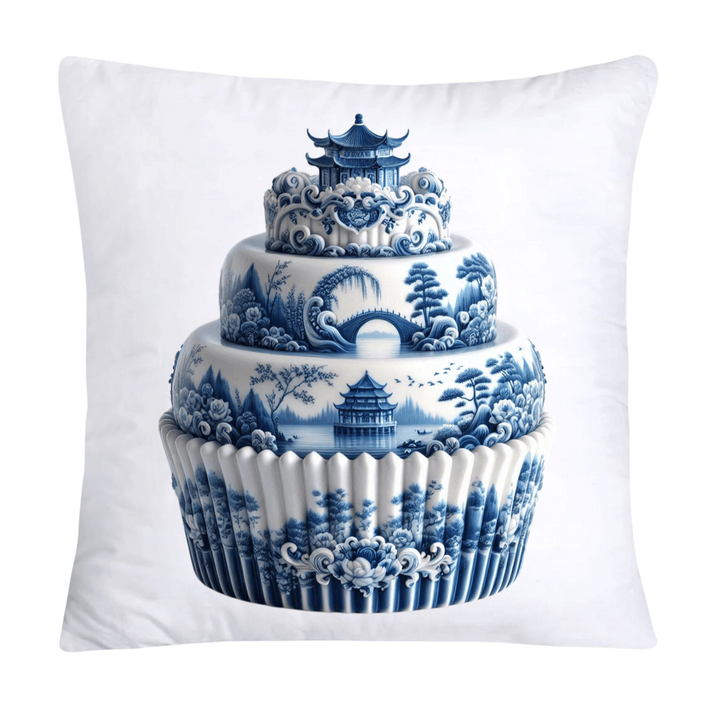 Blue Willow Chinoiserie Cupcake Throw Pillow Covers 18X18-3464