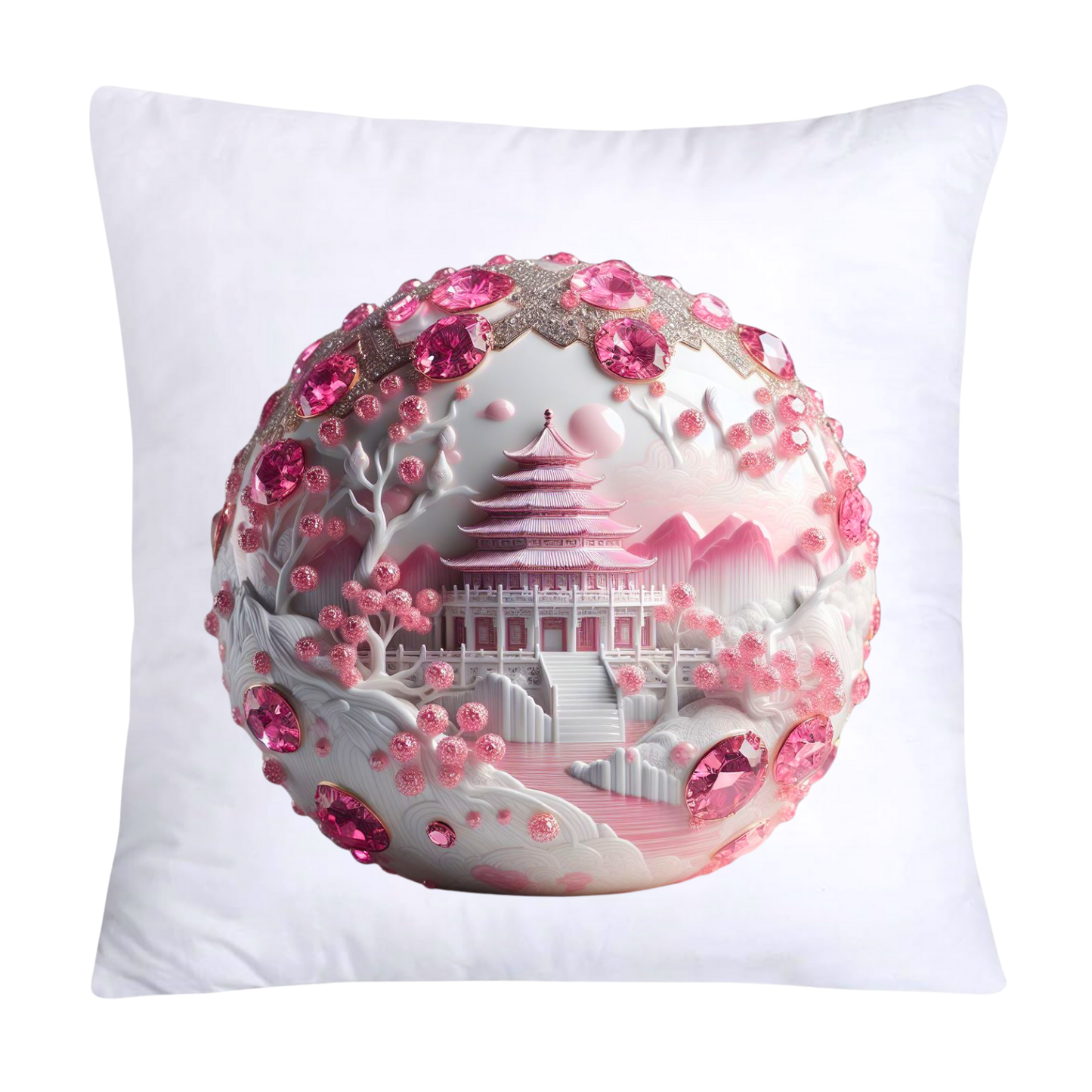 Pink and White Willow Ball/Orb 18X18 Decorative Pillow Covers-987