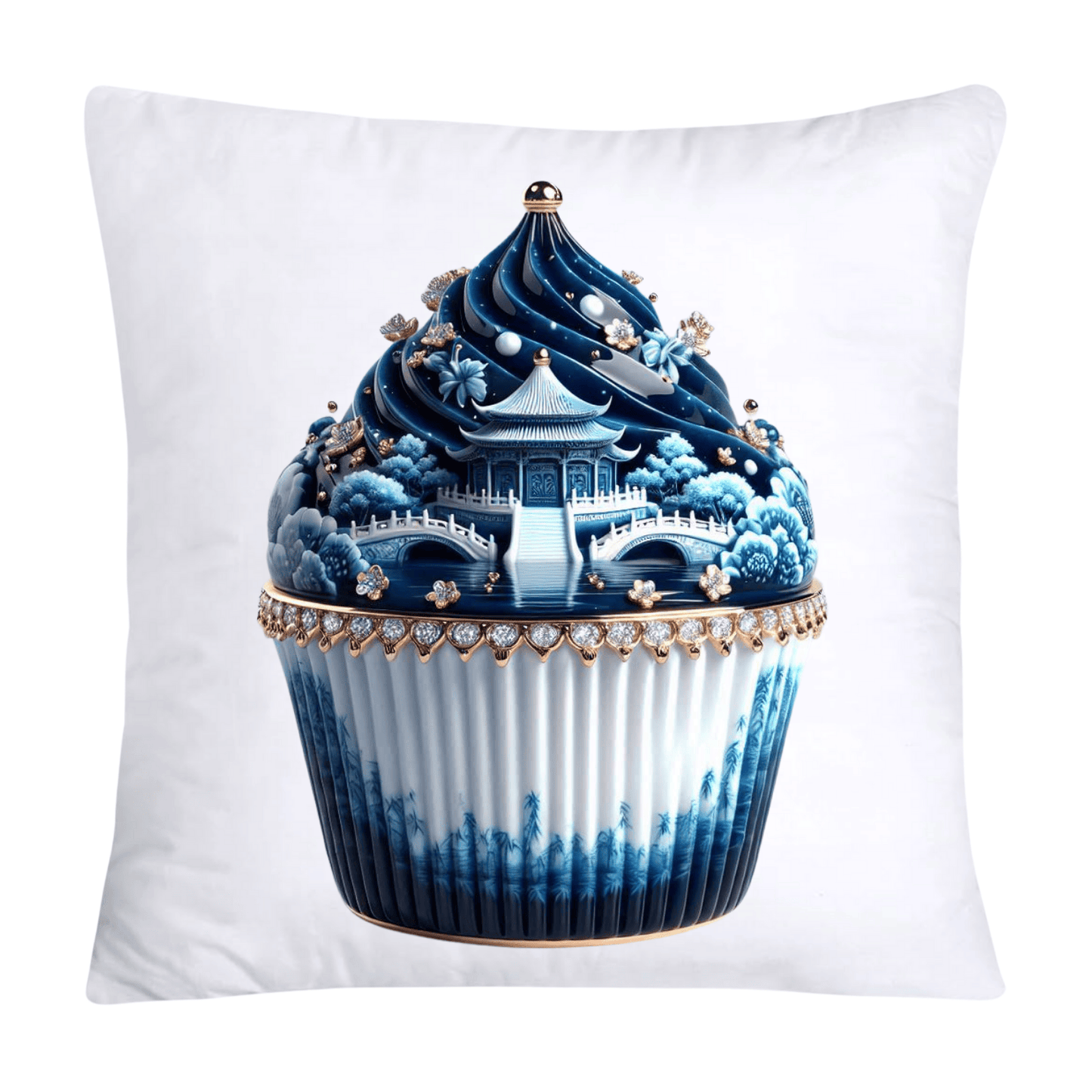 Blue Willow Chinoiserie Cupcake Throw Pillow Covers 18X18-187