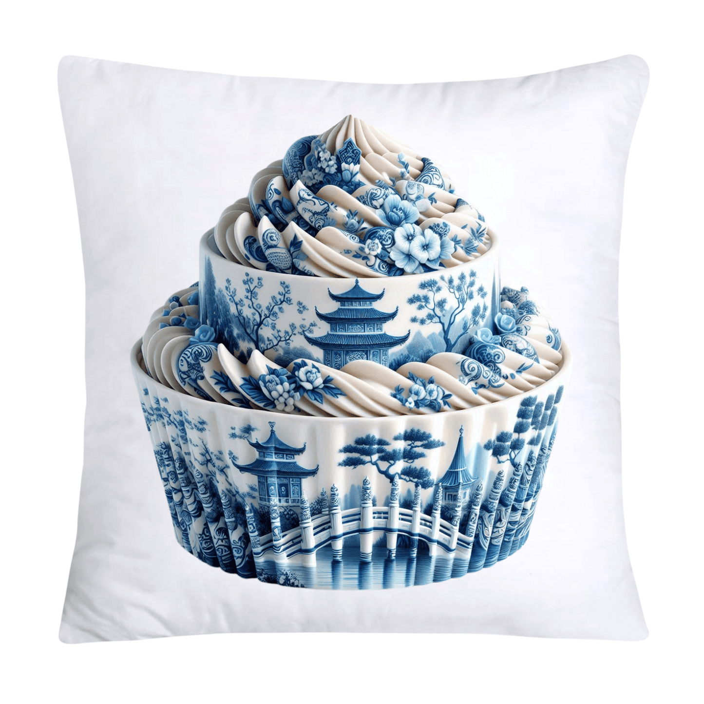 Blue Willow Chinoiserie Cupcake Throw Pillow Covers 18X18-3484