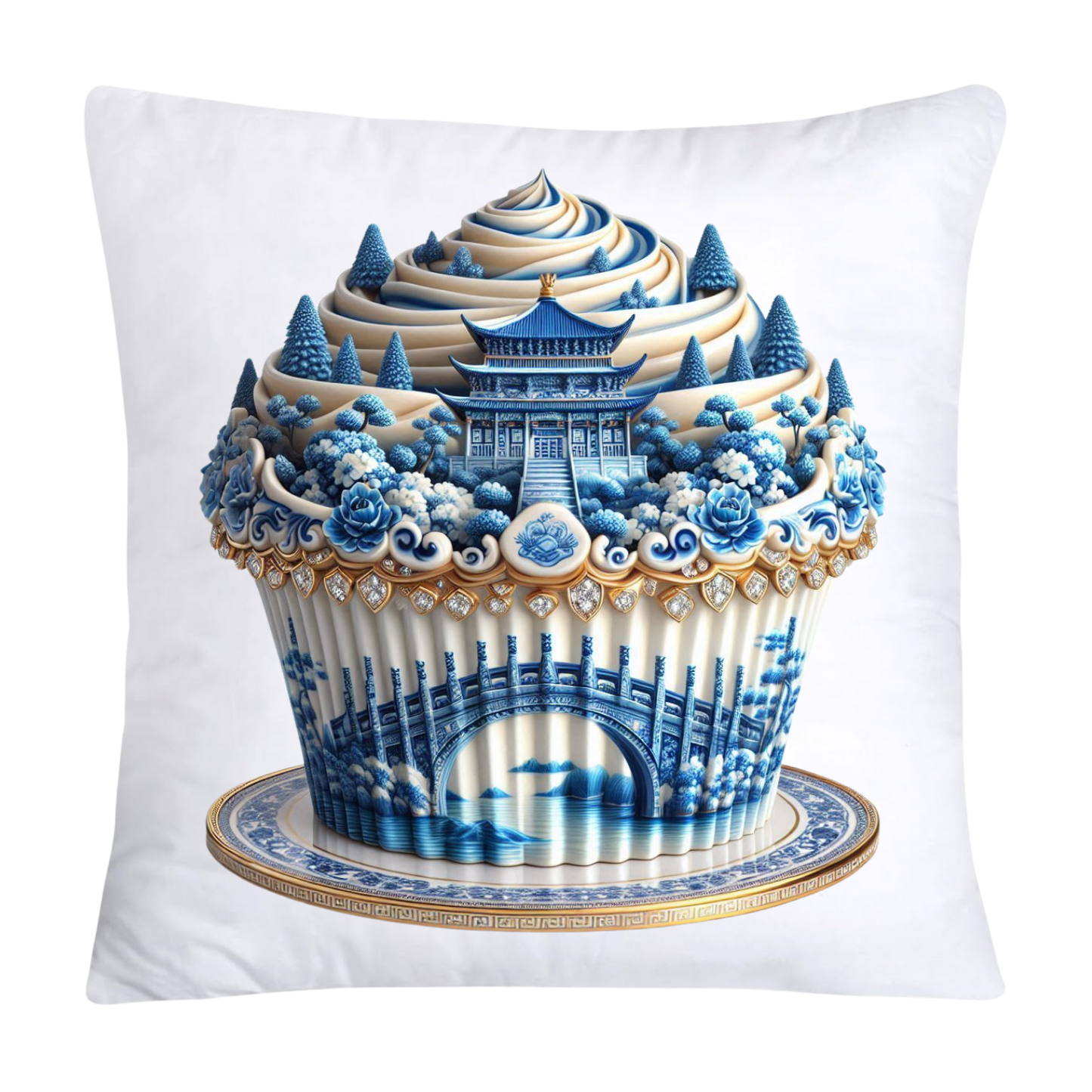 Blue Willow Chinoiserie Cupcake Throw Pillow Covers 18X18-172