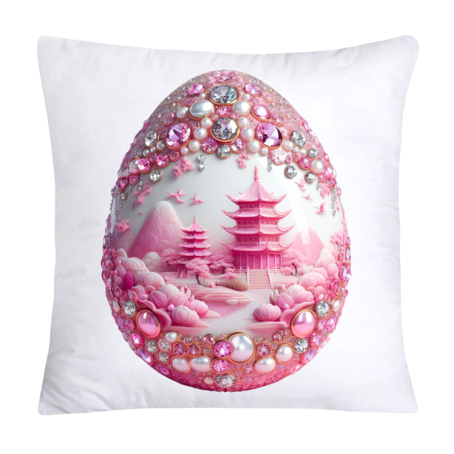 18x18 Pink and White Willow Egg Pillow Covers Vintage Inspired-900