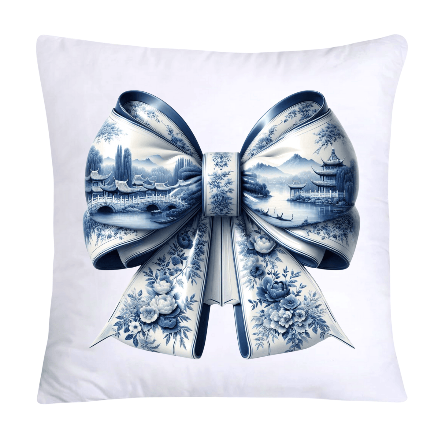 Blue Willow Classic Chinoiserie Bow Pillow Covers 18x18-1348