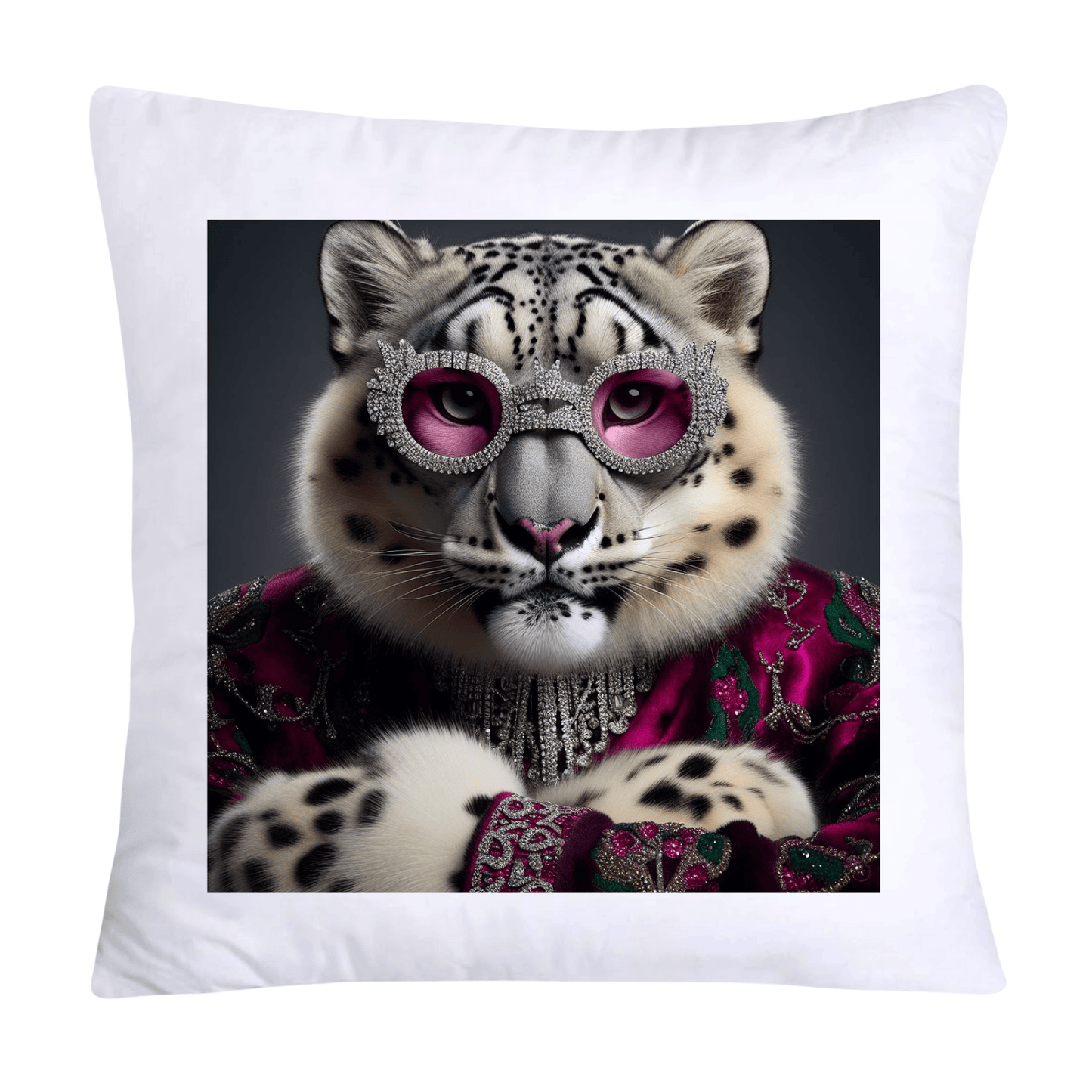 Royal Pet Portrait Throw Pillow Covers 18X18-Snow Leopard Kings and Queens-965