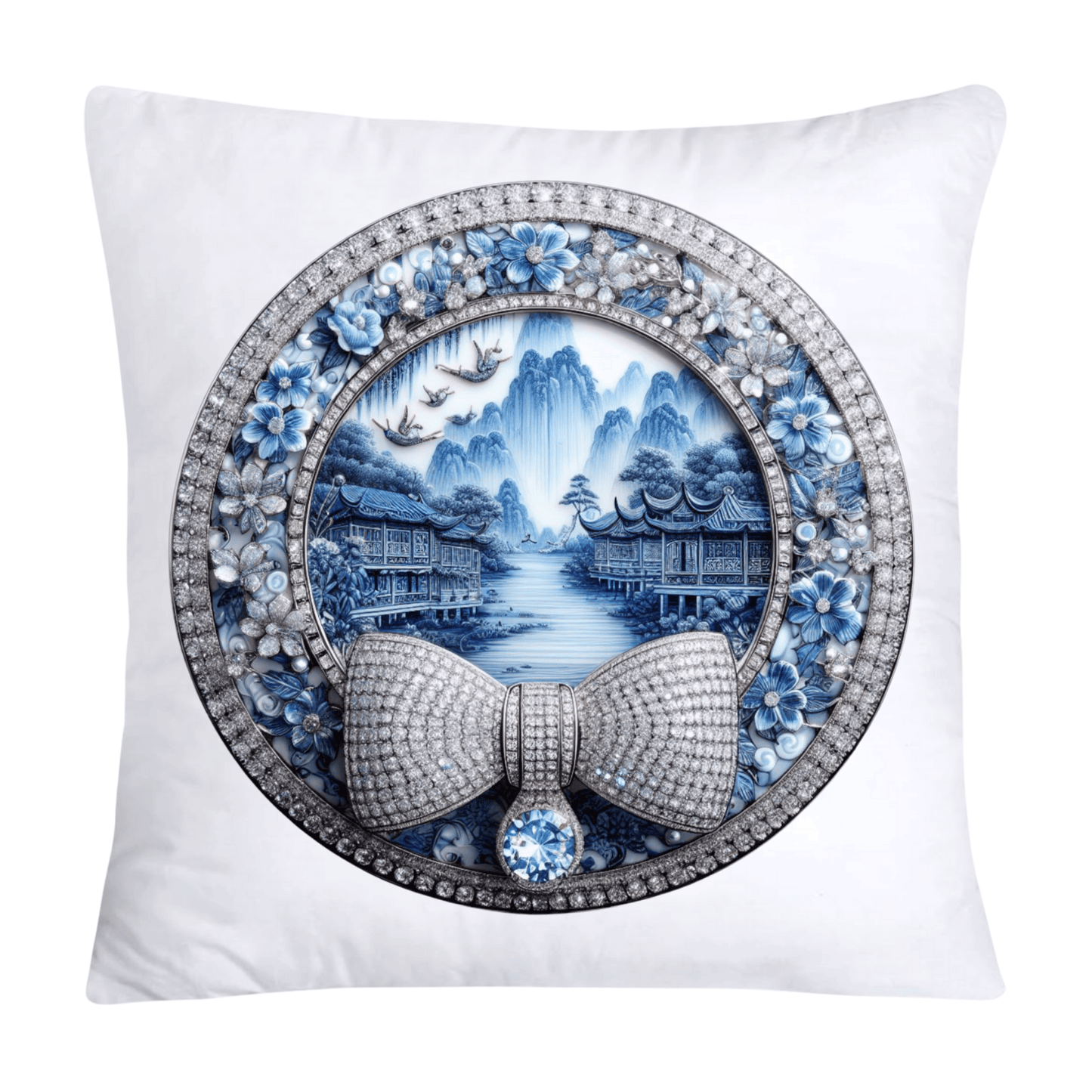 Blue Willow Chinoiserie Decorative Plate Pillow Covers-967