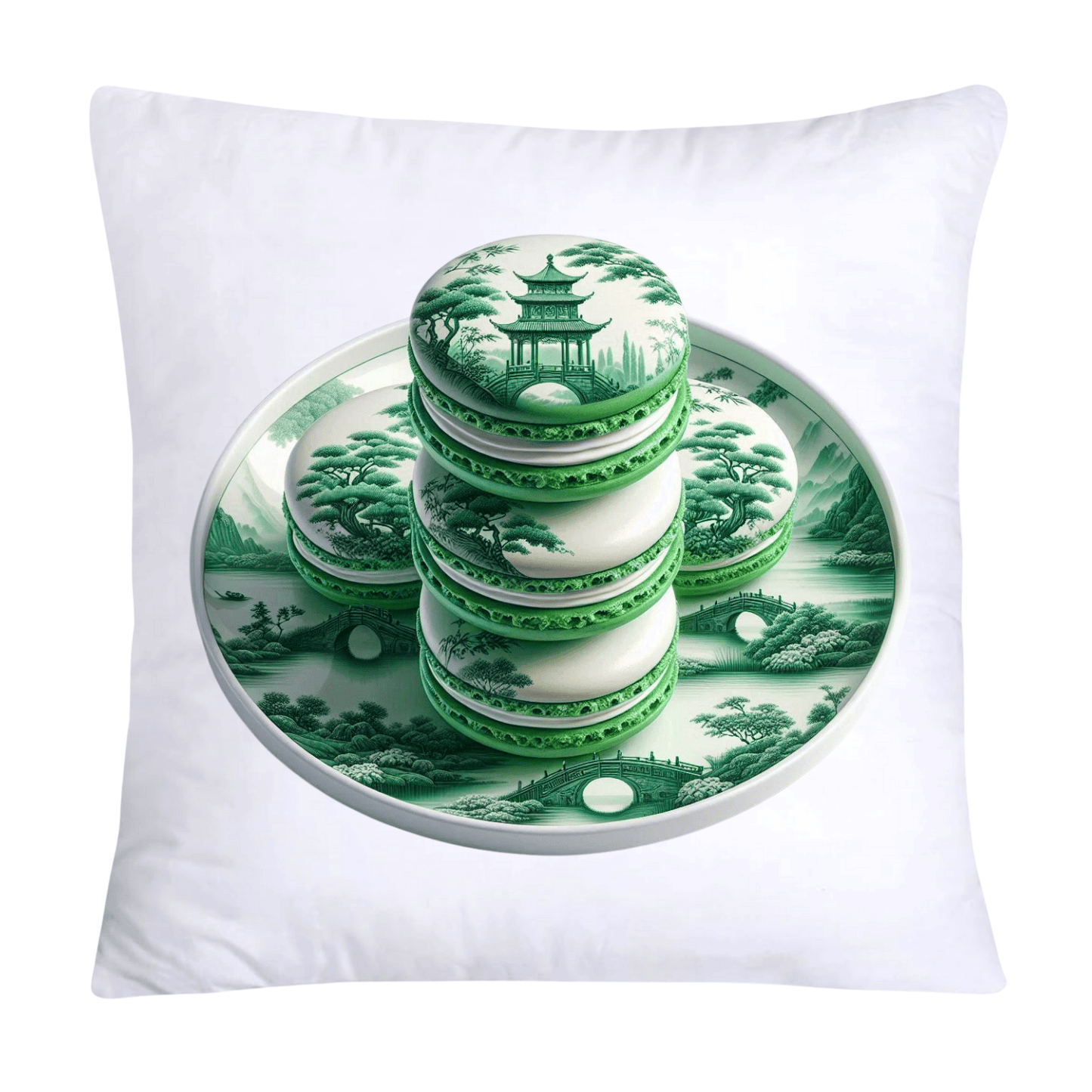 Green and White Willow Chinoiserie Sweet Macaroon Throw Pillow Covers-3962