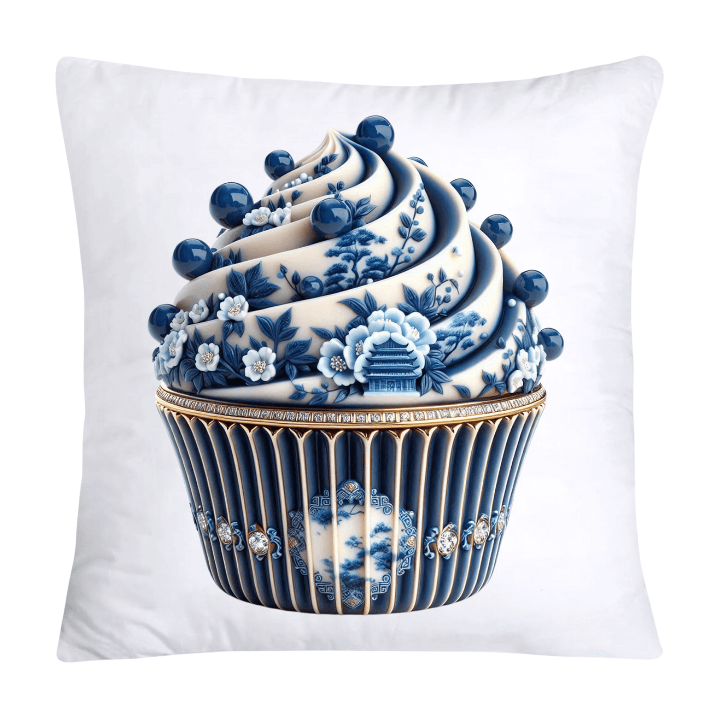 Blue Willow Chinoiserie Cupcake Throw Pillow Covers 18X18-183