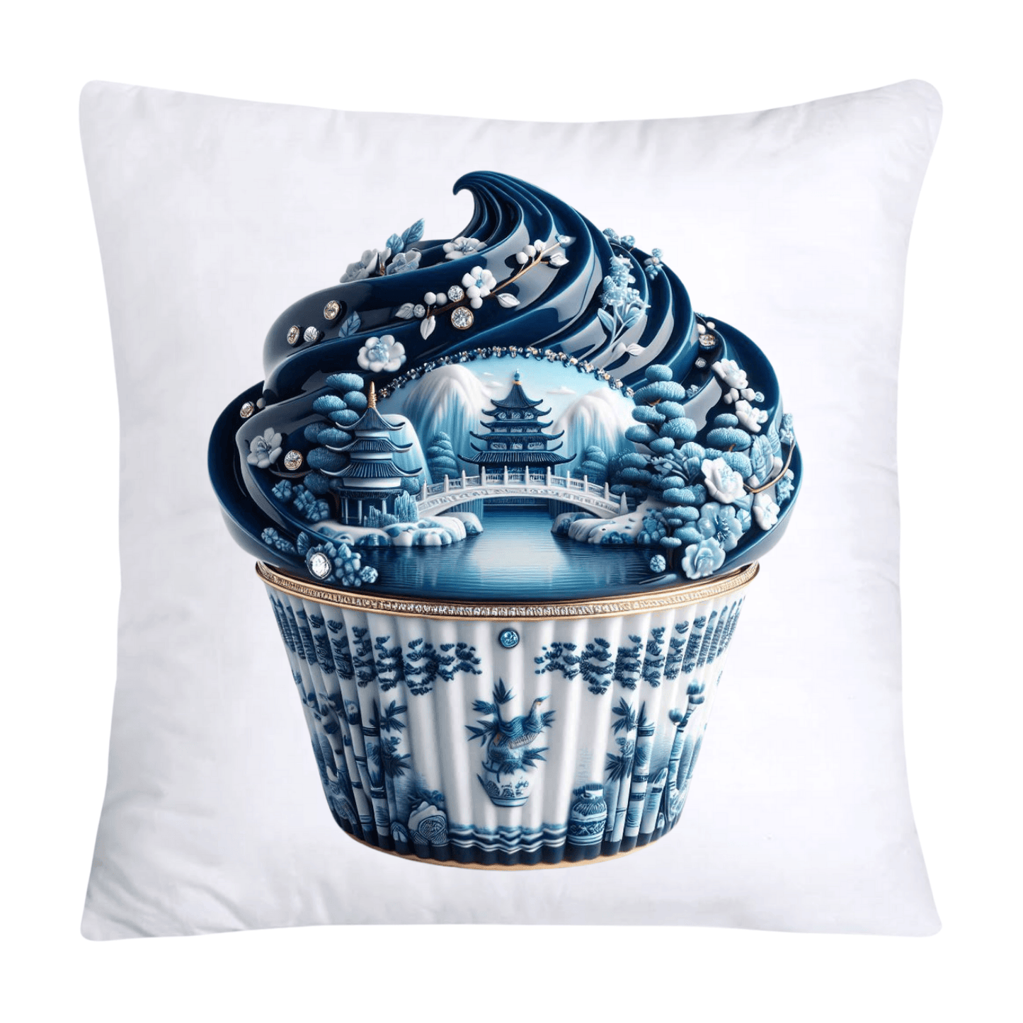 Blue Willow Chinoiserie Cupcake Throw Pillow Covers 18X18-208