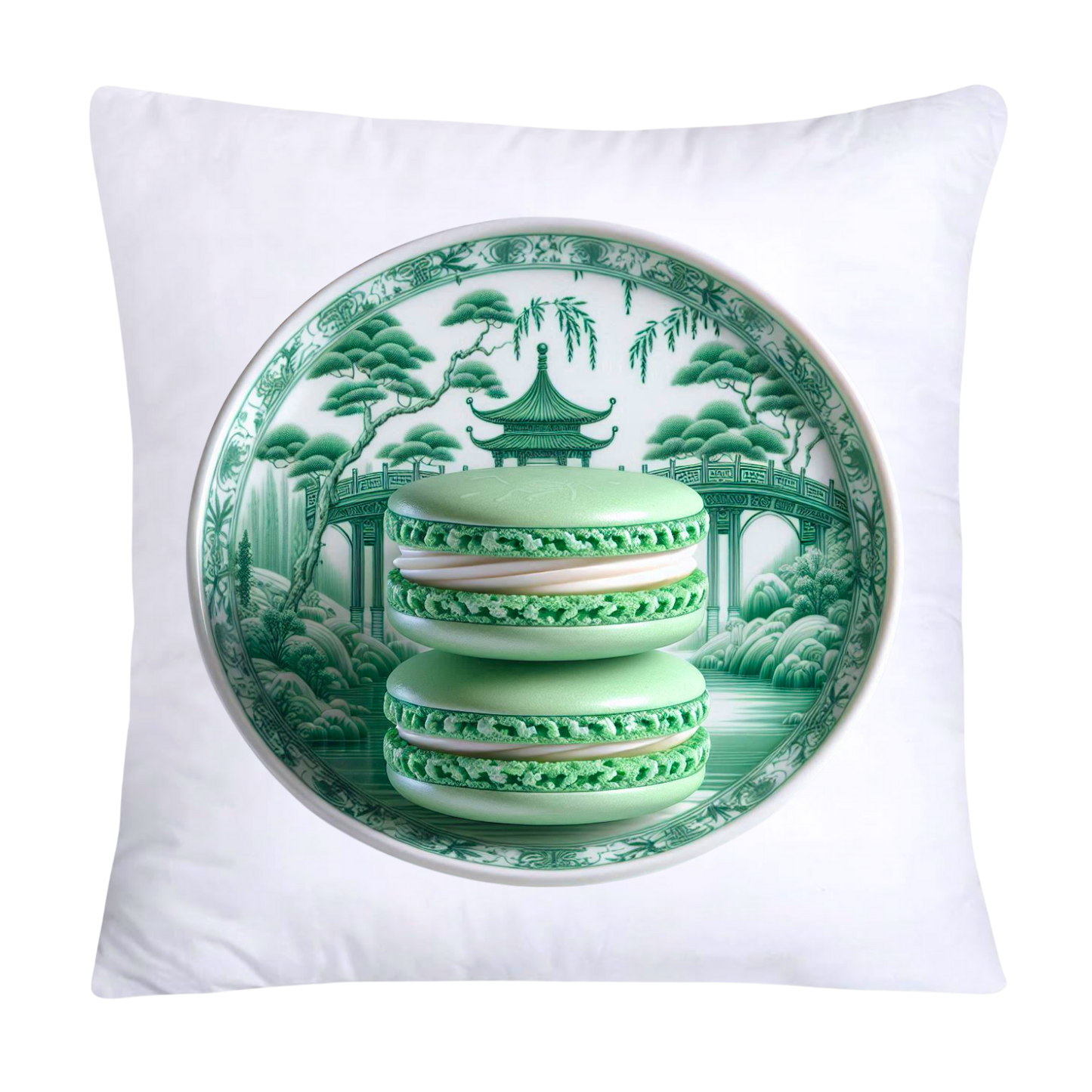 Green and White Willow Chinoiserie Sweet Macaroon Throw Pillow Covers-3948