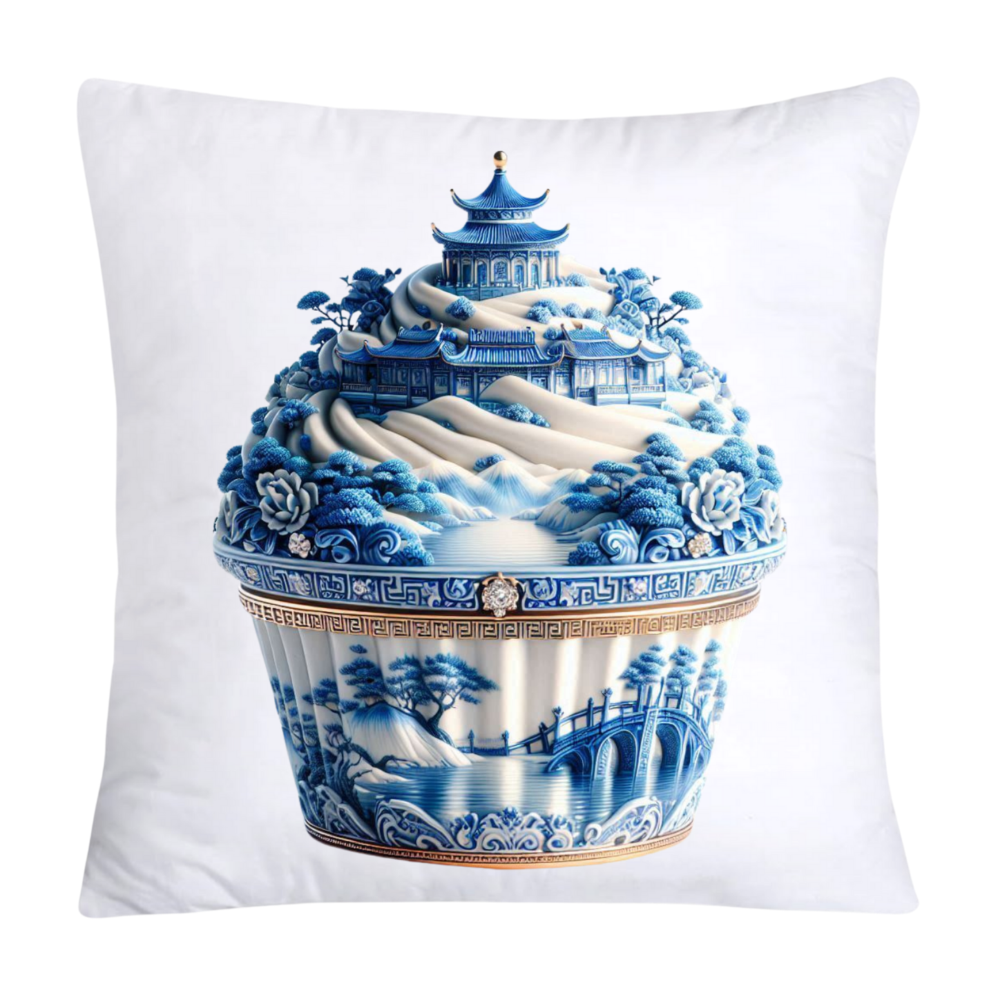 Blue Willow Chinoiserie Cupcake Throw Pillow Covers 18X18-161