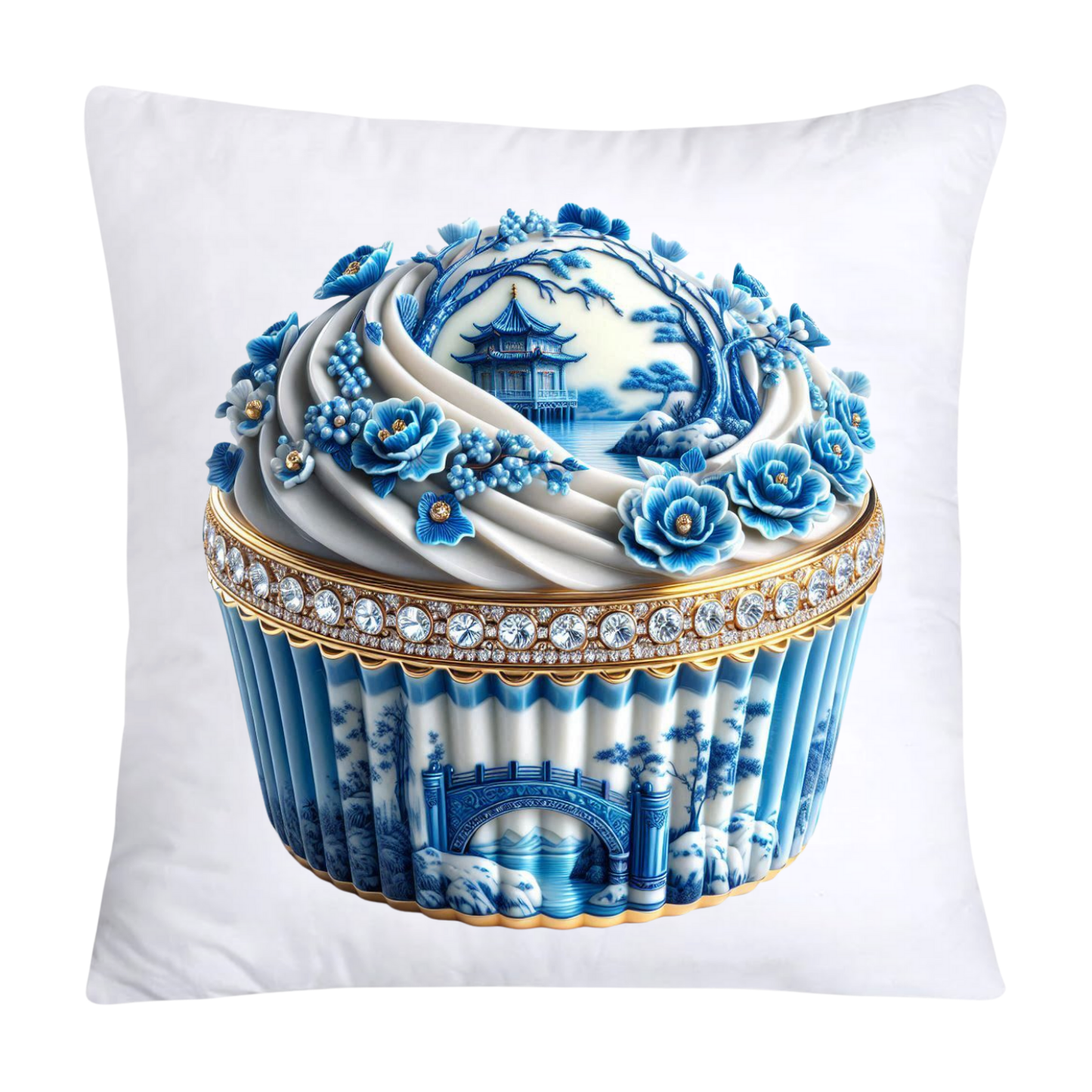 Blue Willow Chinoiserie Cupcake Throw Pillow Covers 18X18-162