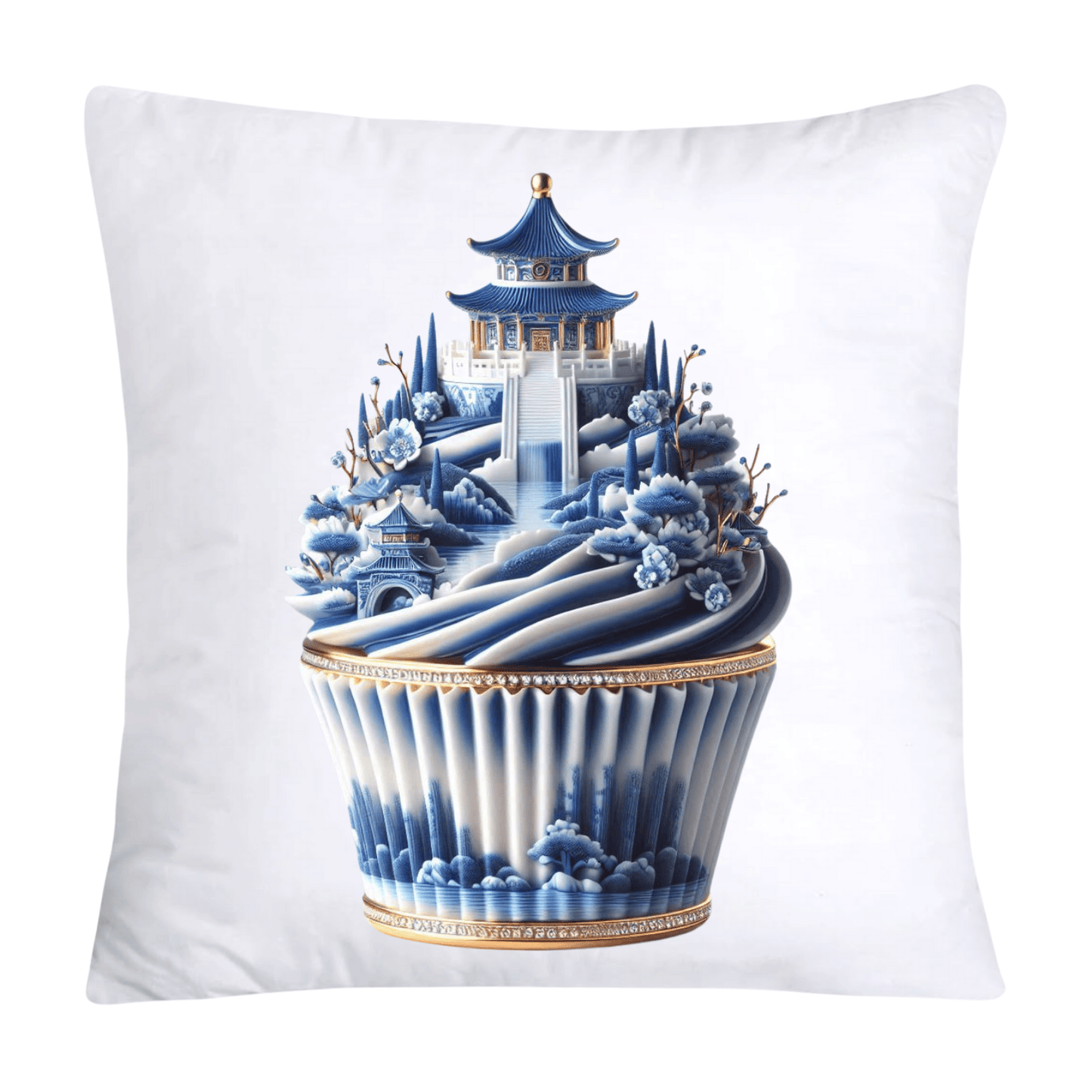 Blue Willow Chinoiserie Cupcake Throw Pillow Covers 18X18-156