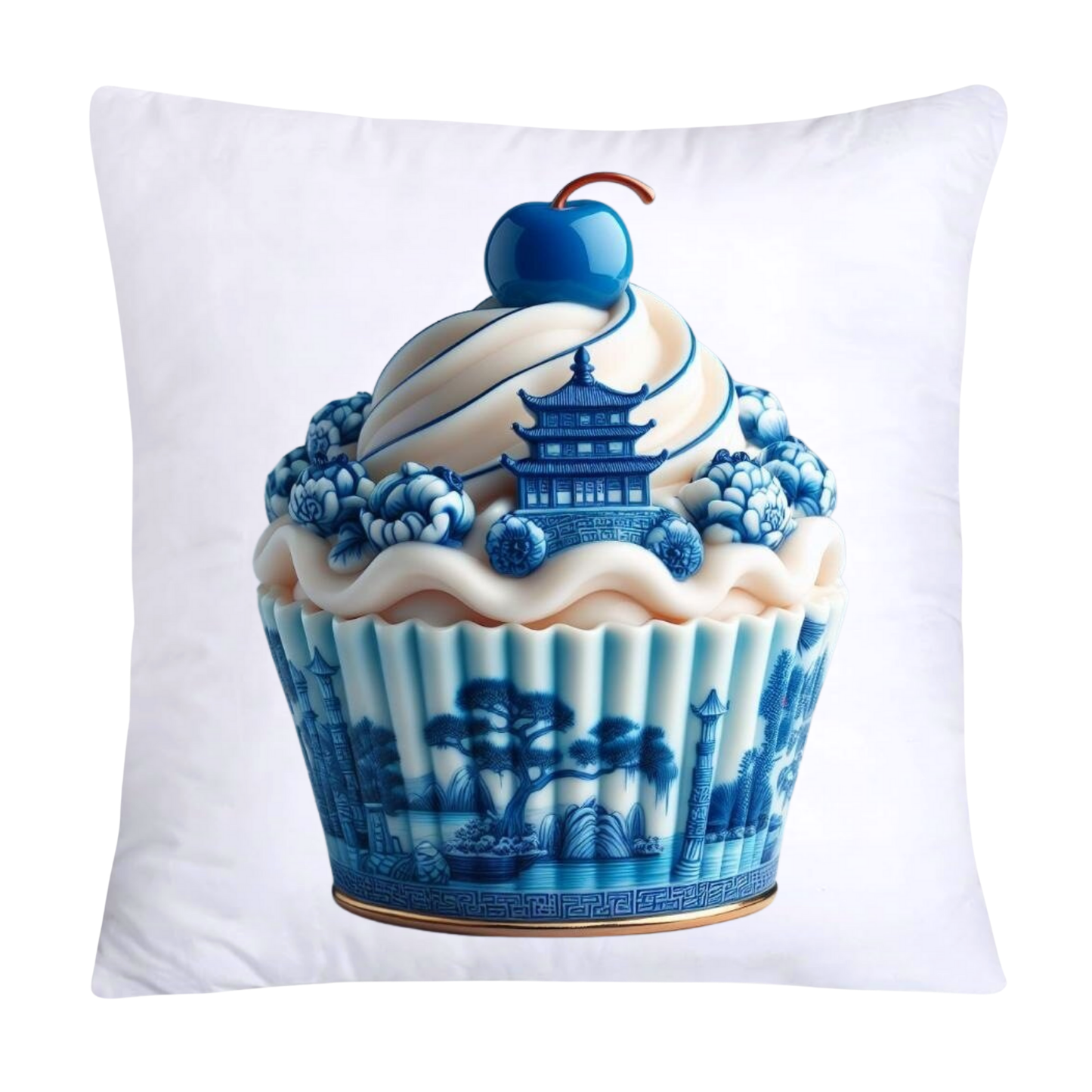 Blue Willow Chinoiserie Cupcake Throw Pillow Covers 18X18-293