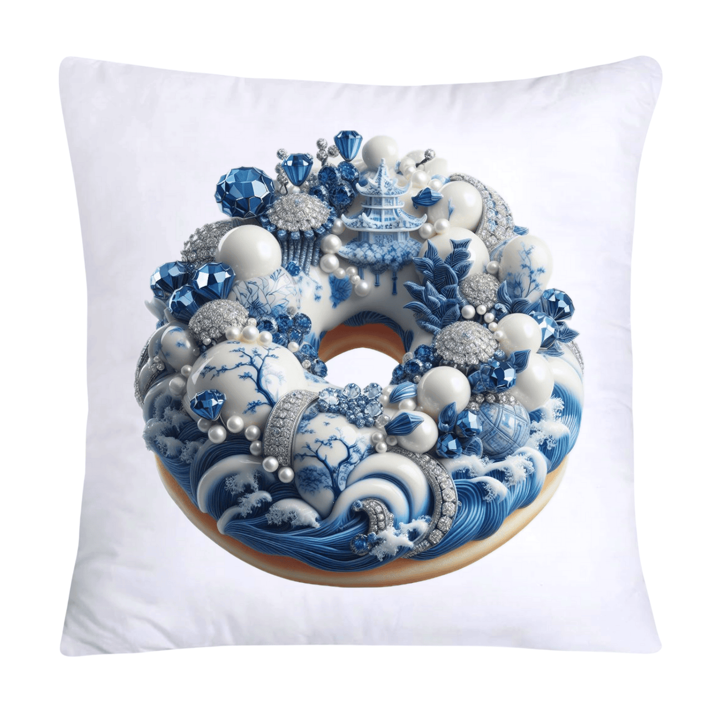 Blue Willow Whimsical Donut Throw Pillow Covers 18X18-1386