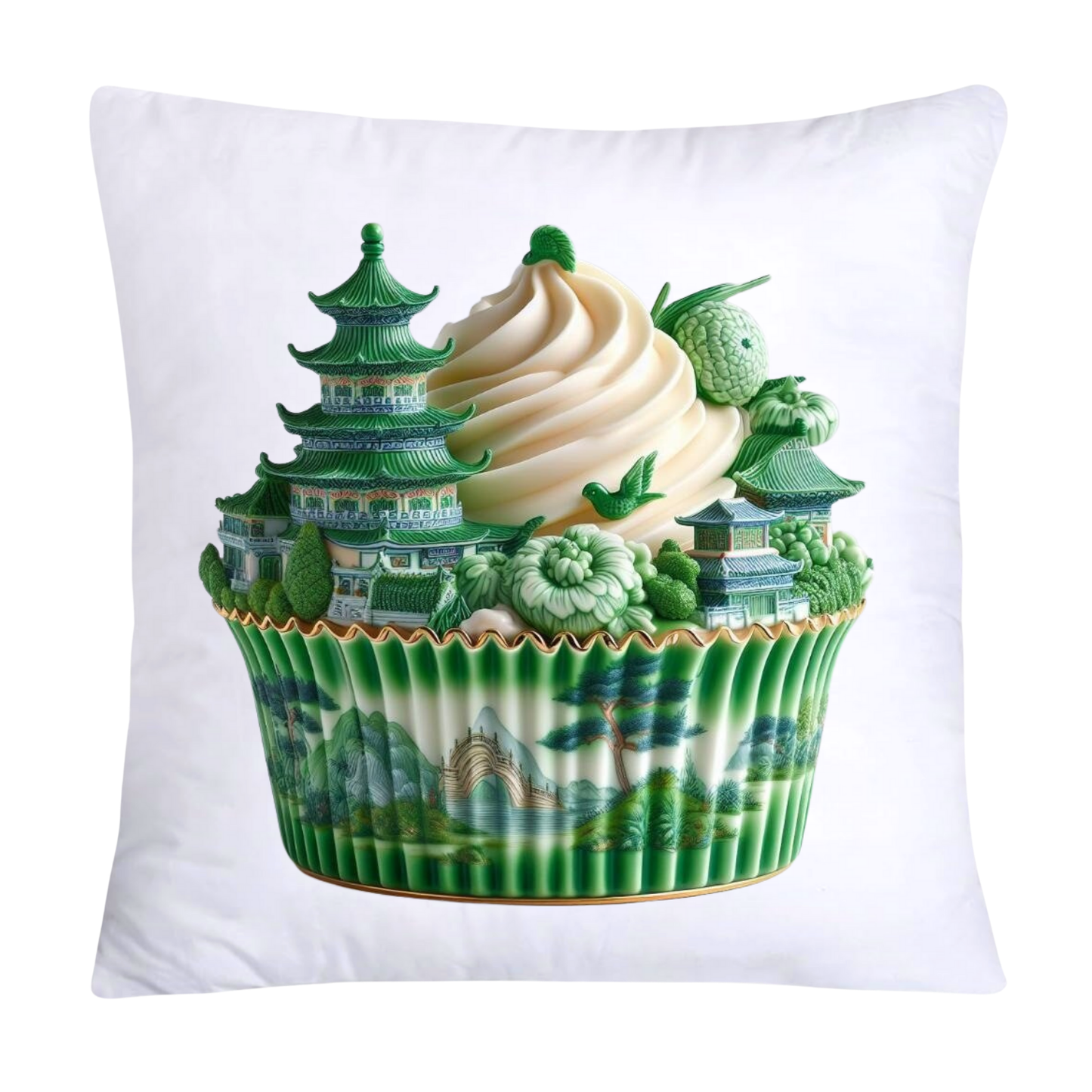 Classic Green Willow Cupcake Pillow Covers 18x18-937