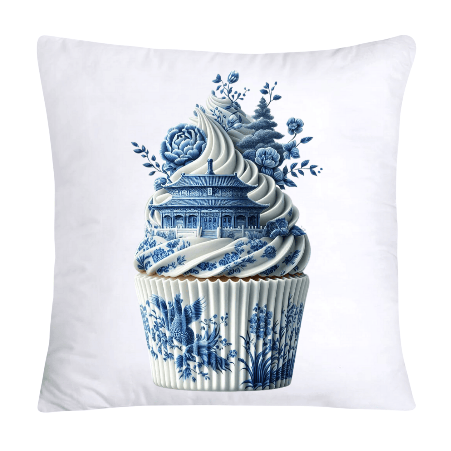Blue Willow Chinoiserie Cupcake Throw Pillow Covers 18X18-3453