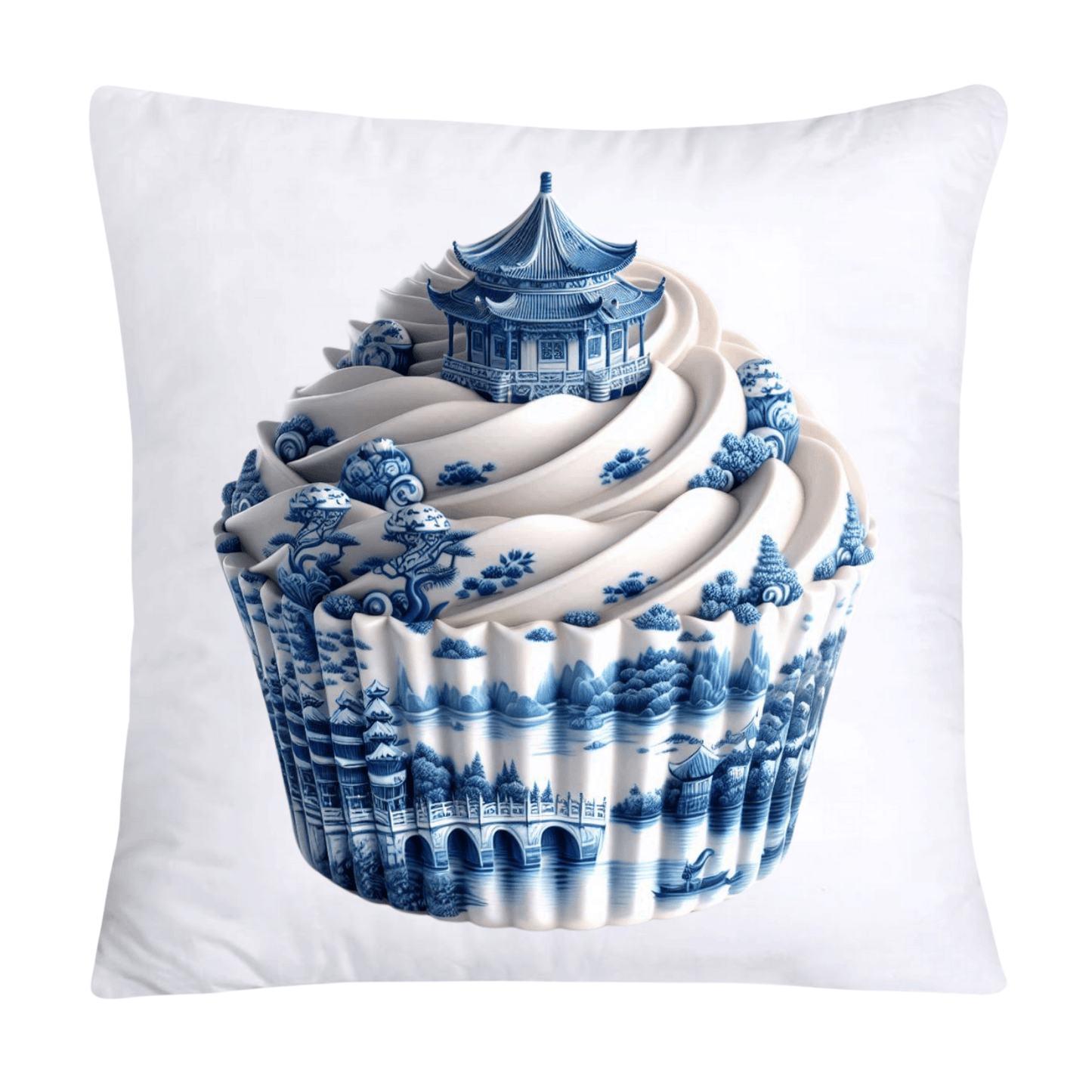 Blue Willow Chinoiserie Cupcake Throw Pillow Covers 18X18-3475