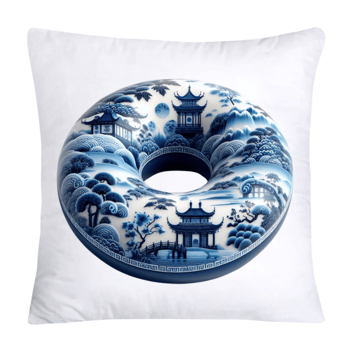 Blue Willow Whimsical 18x18 Donut Throw Pillow Cushion Covers-1206
