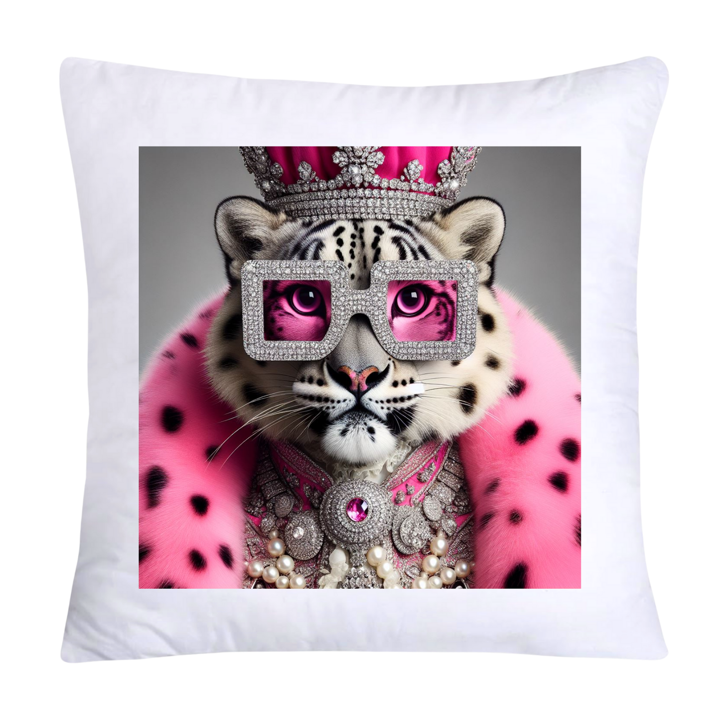 Royal Pet Portrait Throw Pillow Covers 18X18-Snow Leopard Kings and Queens-938