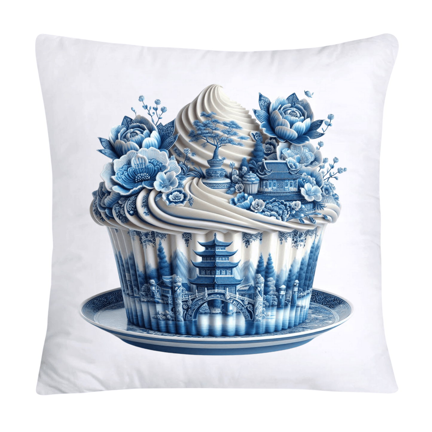 Blue Willow Chinoiserie Cupcake Throw Pillow Covers 18X18-3452