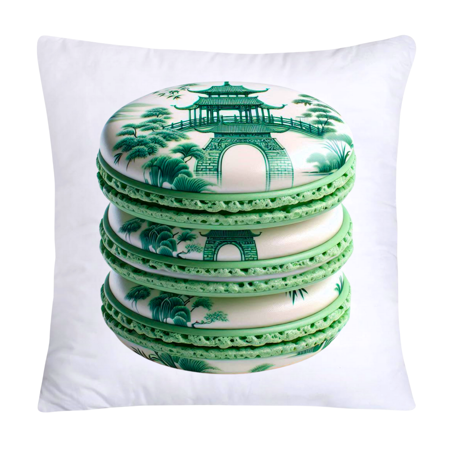 Green and White Willow Chinoiserie Sweet Macaroon Throw Pillow Covers-3931