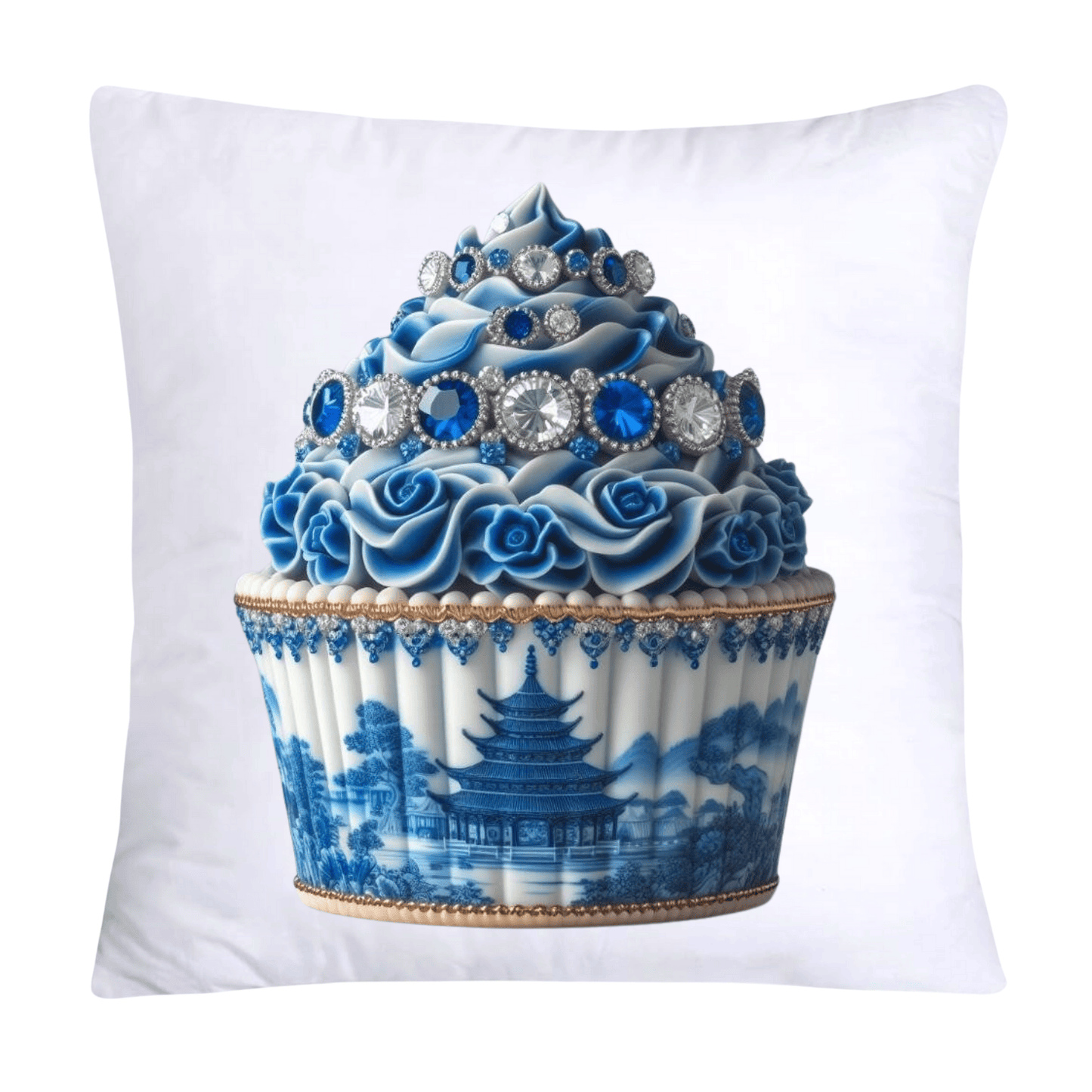 Blue Willow Chinoiserie Cupcake Throw Pillow Covers 18X18-244