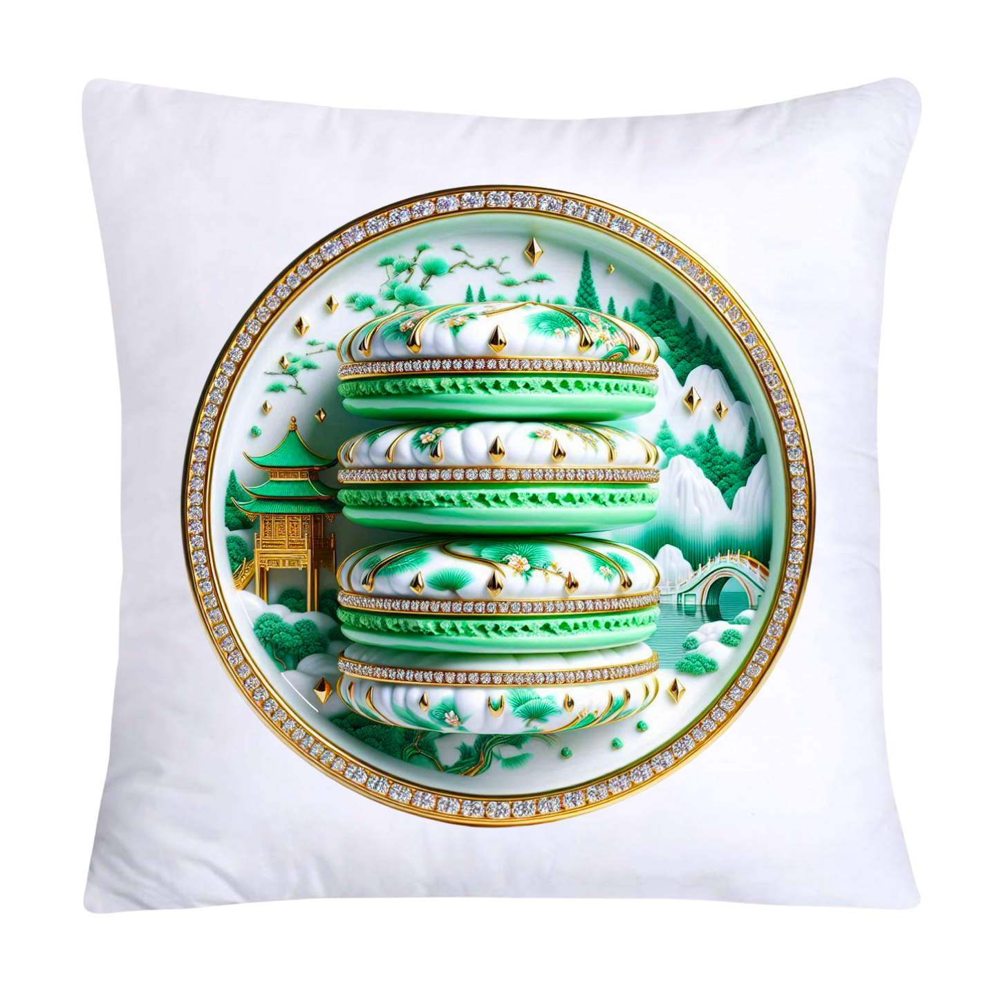 Green and White Willow Chinoiserie Sweet Macaroon Throw Pillow Covers-3923
