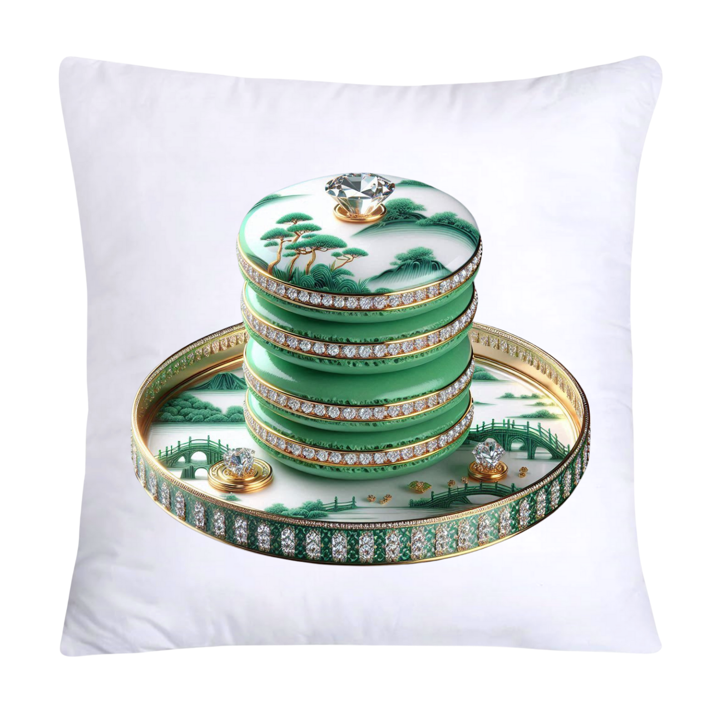 Green and White Willow Chinoiserie Sweet Macaroon Throw Pillow Covers-3961
