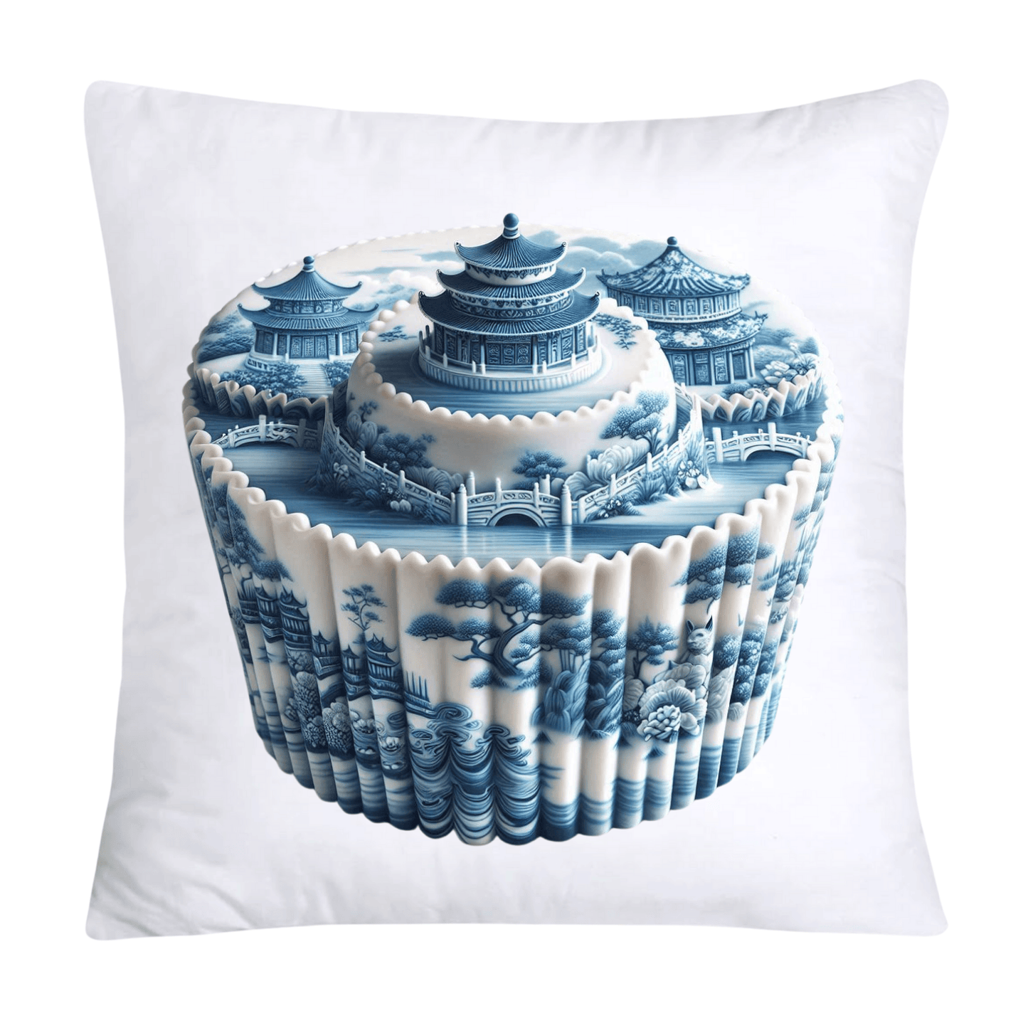 Blue Willow Chinoiserie Cupcake Throw Pillow Covers 18X18-3459