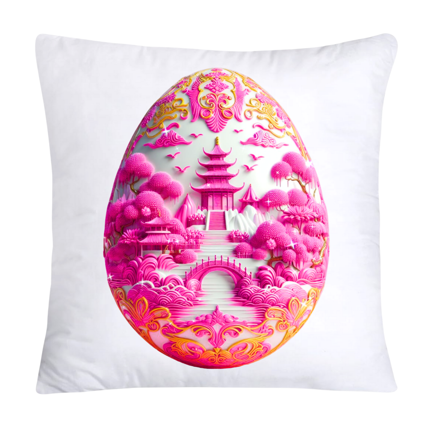 18x18 Pink and White Willow Egg Pillow Covers Vintage Inspired-566