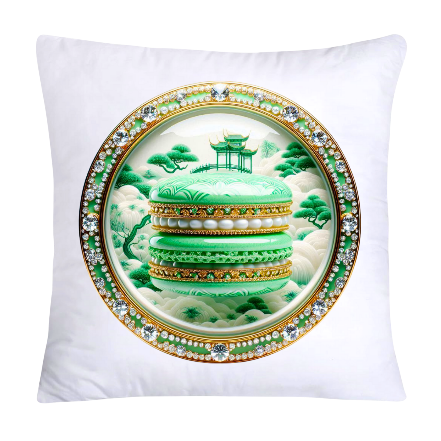 Green and White Willow Chinoiserie Sweet Macaroon Throw Pillow Covers-3926