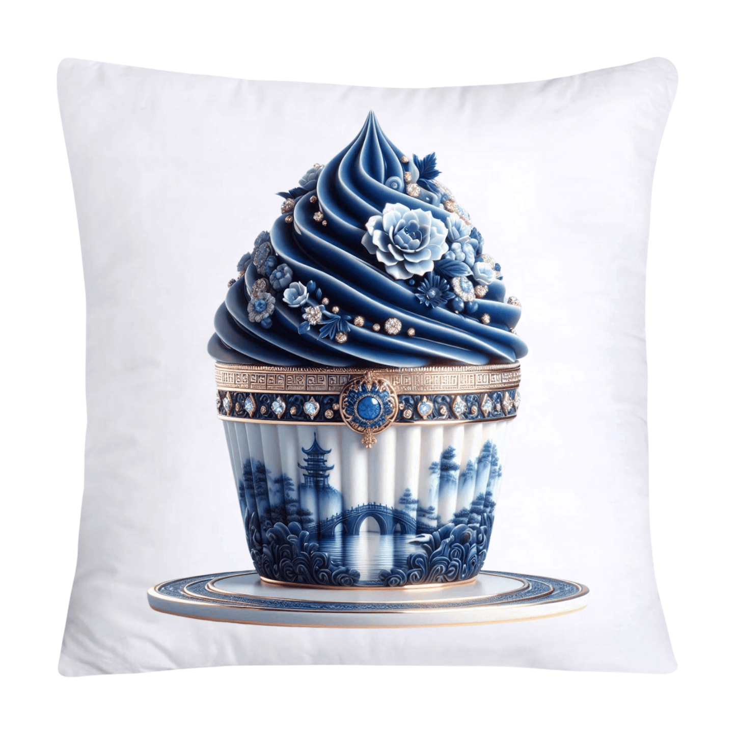 Blue Willow Chinoiserie Cupcake Throw Pillow Covers 18X18-1088