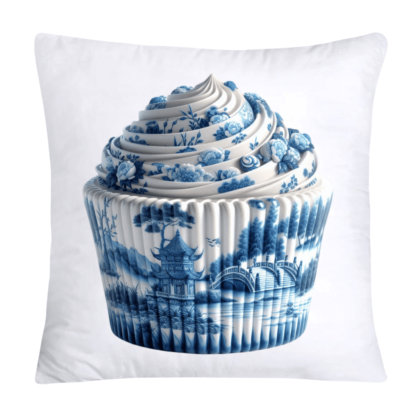 Blue Willow Chinoiserie Cupcake Throw Pillow Covers 18X18-3463