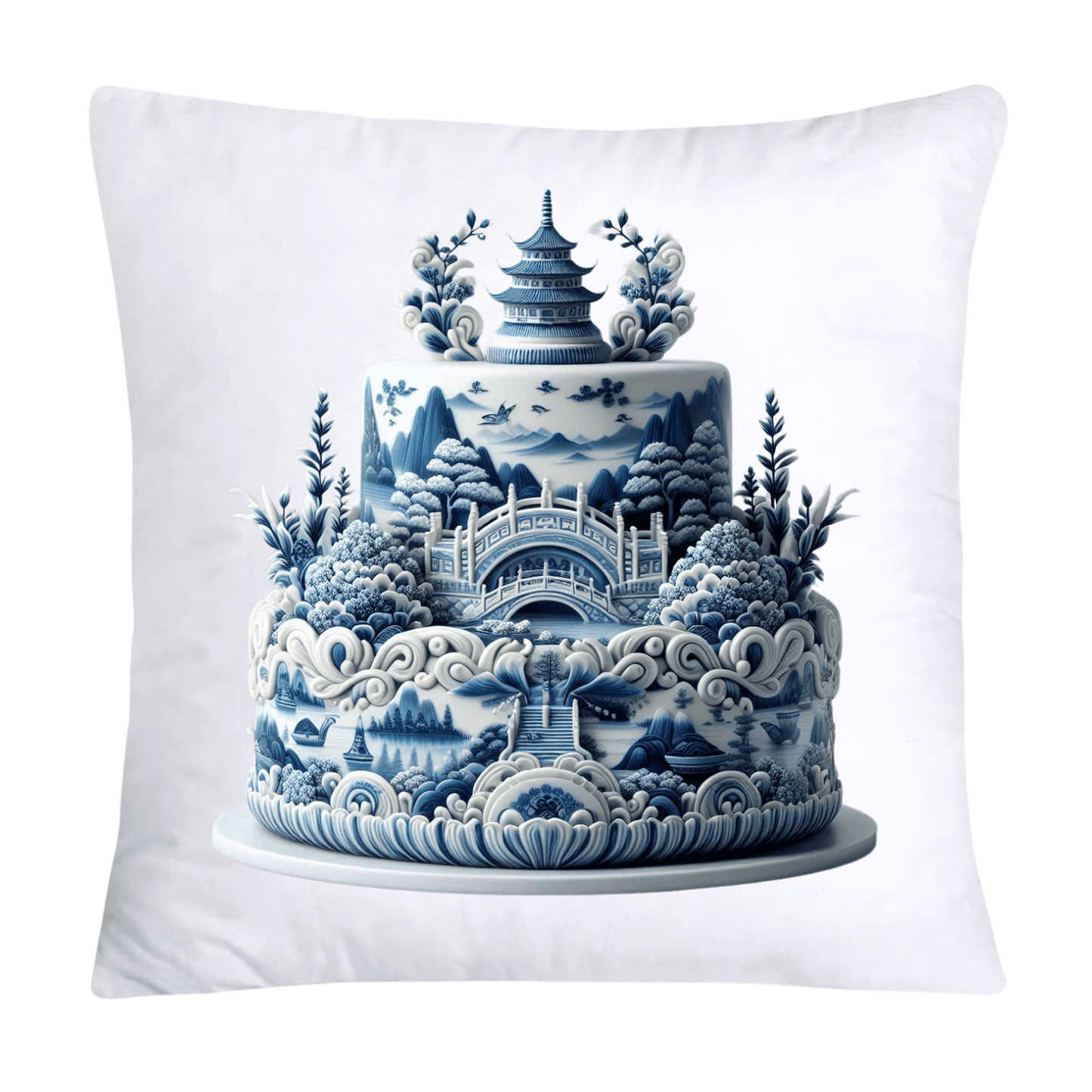 Blue Willow 18x18 Chinoiserie Cake Throw Pillow Covers- 574