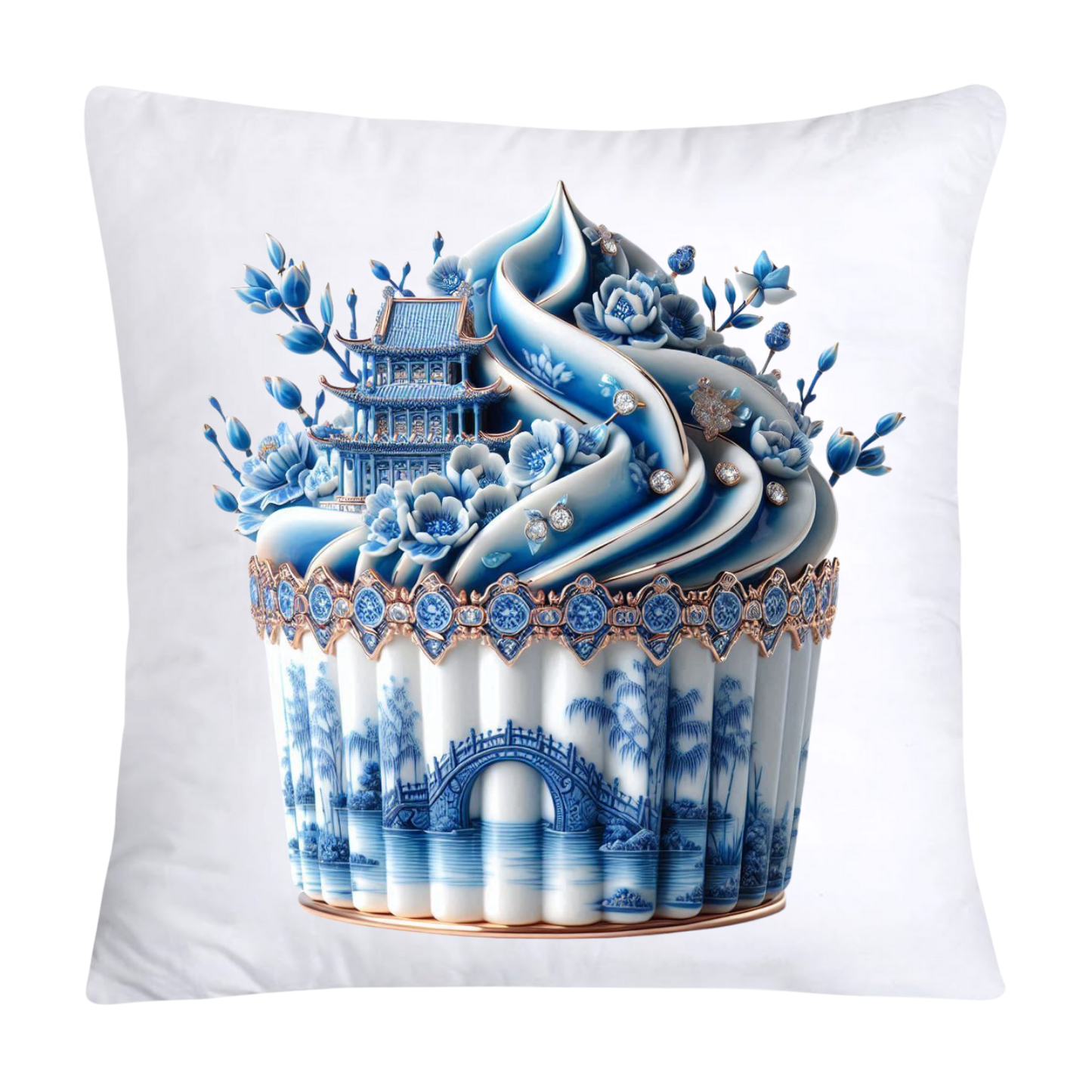 Blue Willow Chinoiserie Cupcake Throw Pillow Covers 18X18-175
