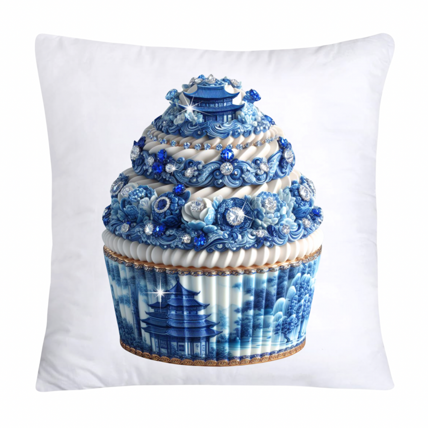 Blue Willow Chinoiserie Cupcake Throw Pillow Covers 18X18-1080