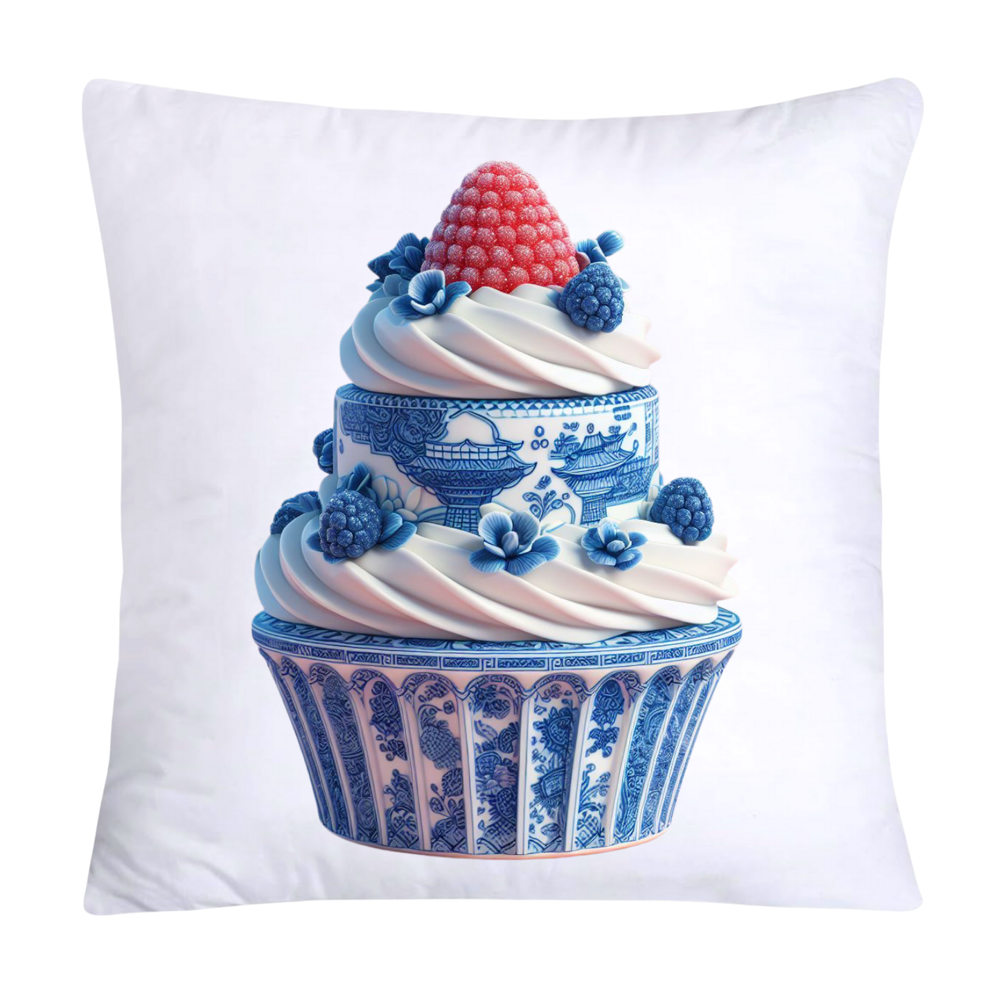 Blue Willow Chinoiserie Cupcake Throw Pillow Covers 18X18-320