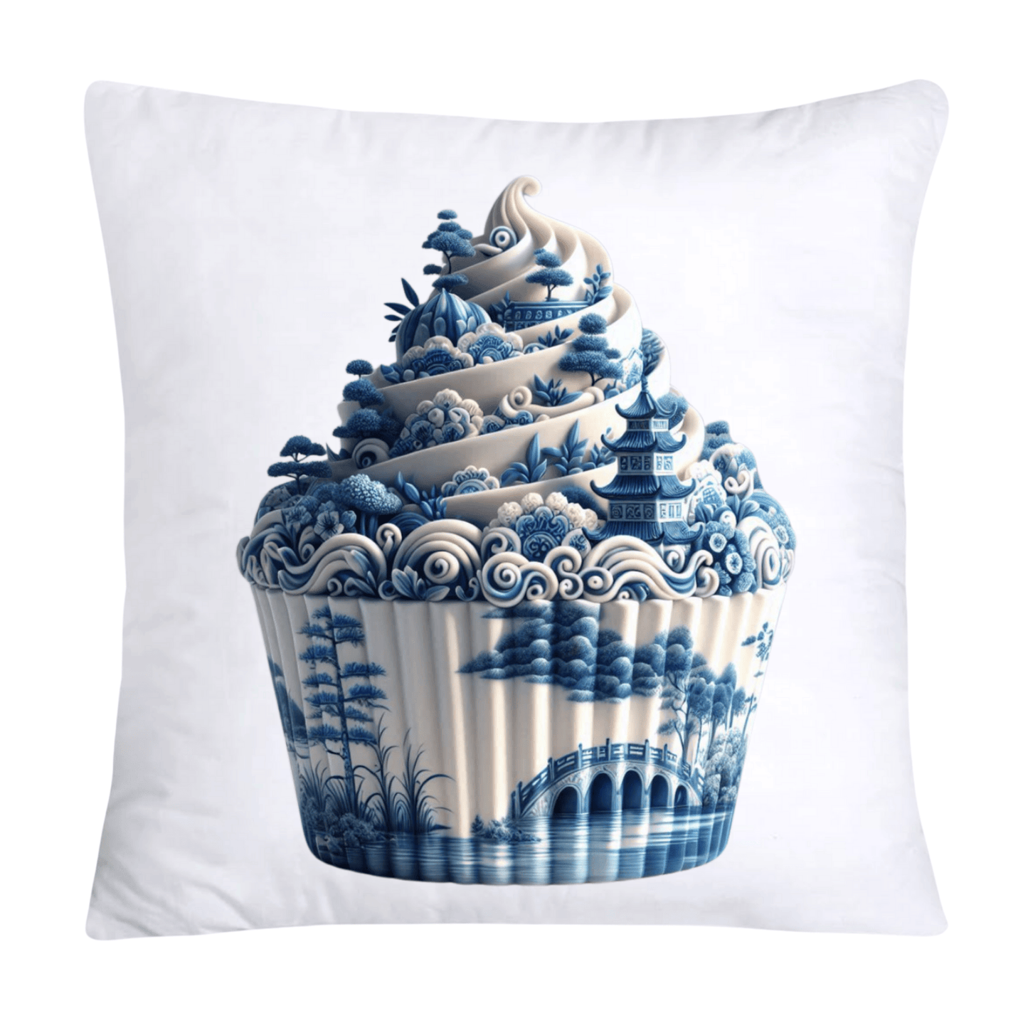 Blue Willow Chinoiserie Cupcake Throw Pillow Covers 18X18-3454