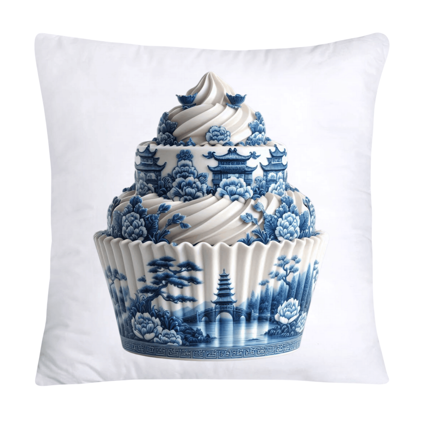 Blue Willow Chinoiserie Cupcake Throw Pillow Covers 18X18-3477