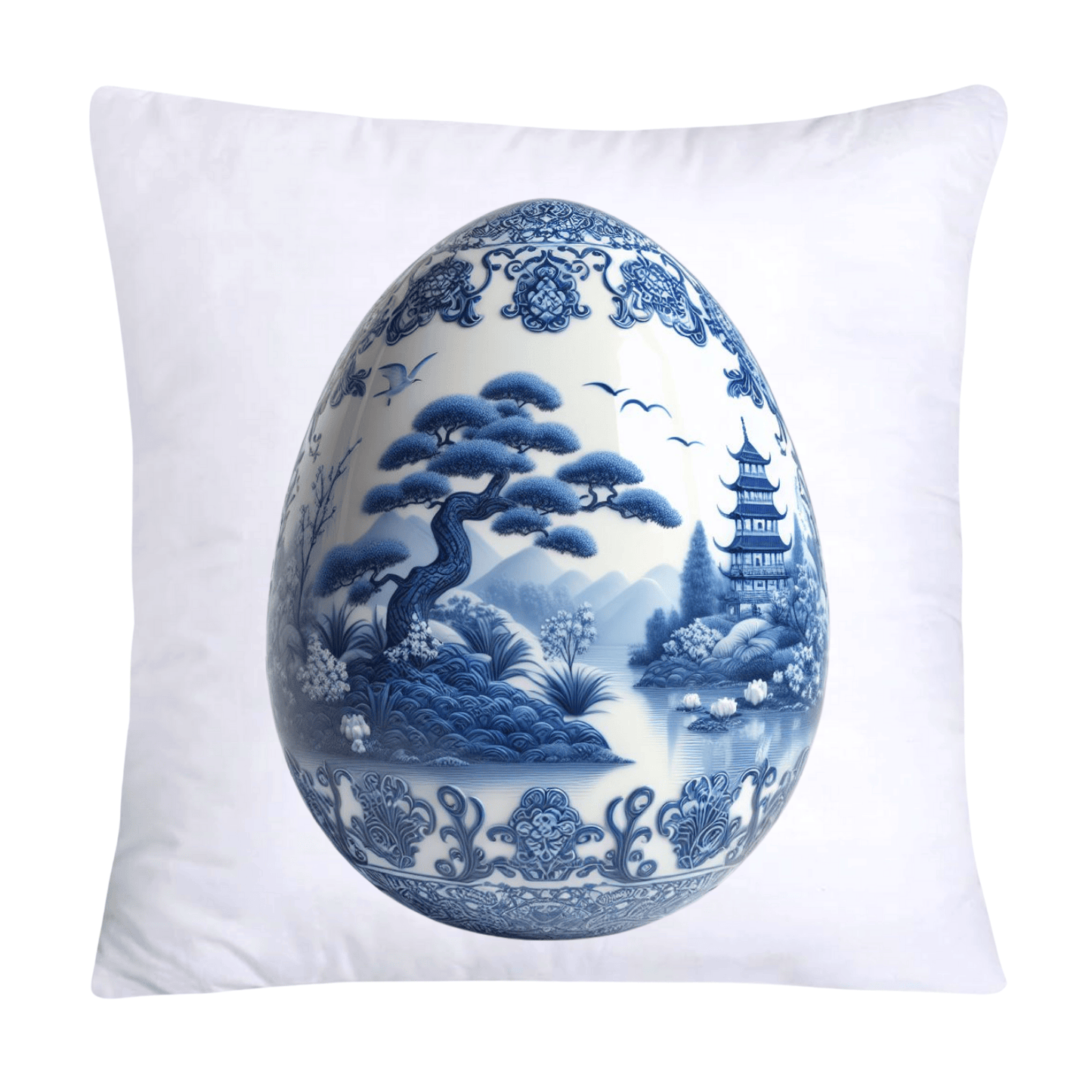 18x18 Blue Willow Chinoiserie Egg Pillow Covers-4475