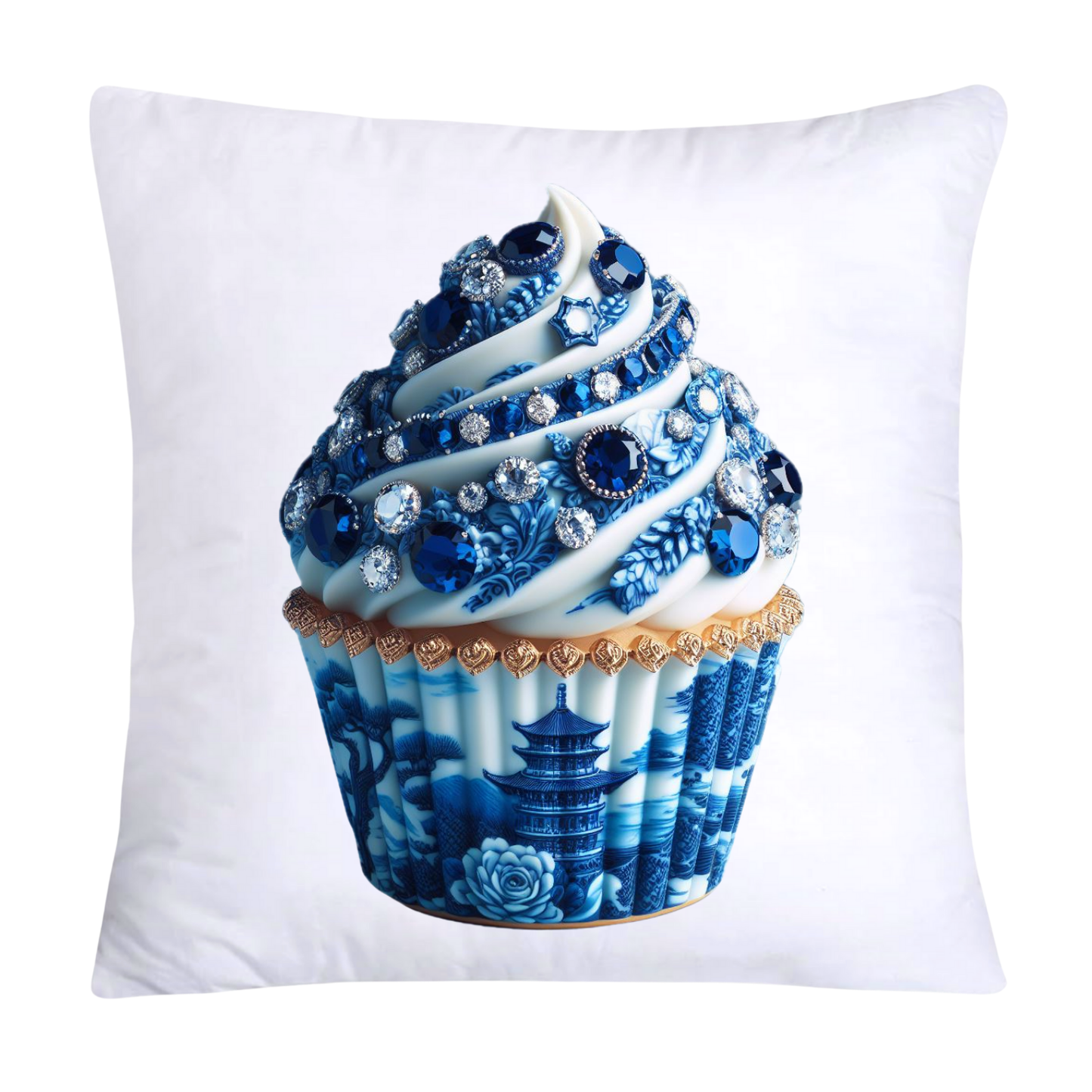 Blue Willow Chinoiserie Cupcake Throw Pillow Covers 18X18-596