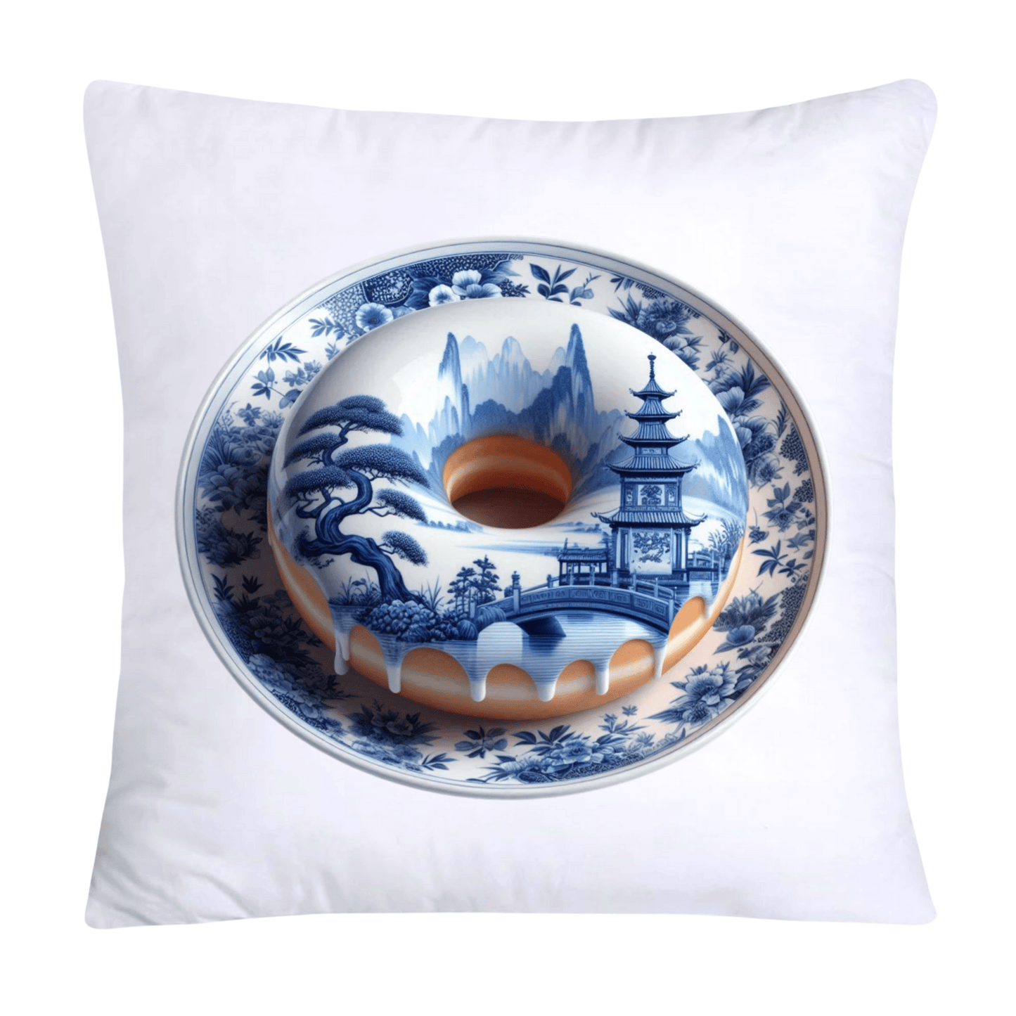 Whimsical Blue Willow Donut Throw Pillow Covers 18x18-830