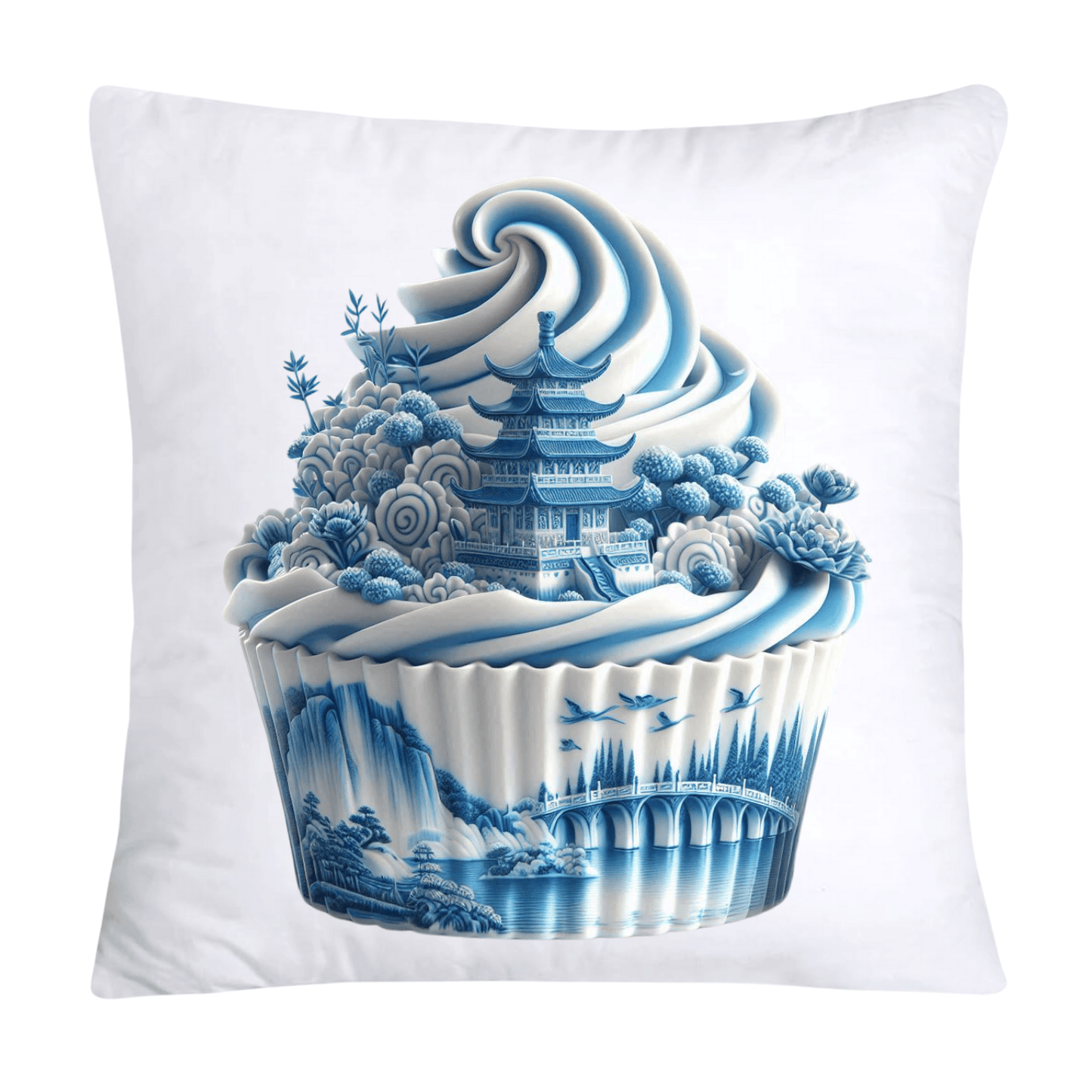 Blue Willow Chinoiserie Cupcake Throw Pillow Covers 18X18-3448