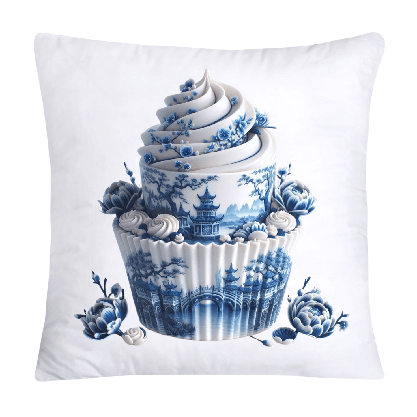 Blue Willow Chinoiserie Cupcake Throw Pillow Covers 18X18-3476