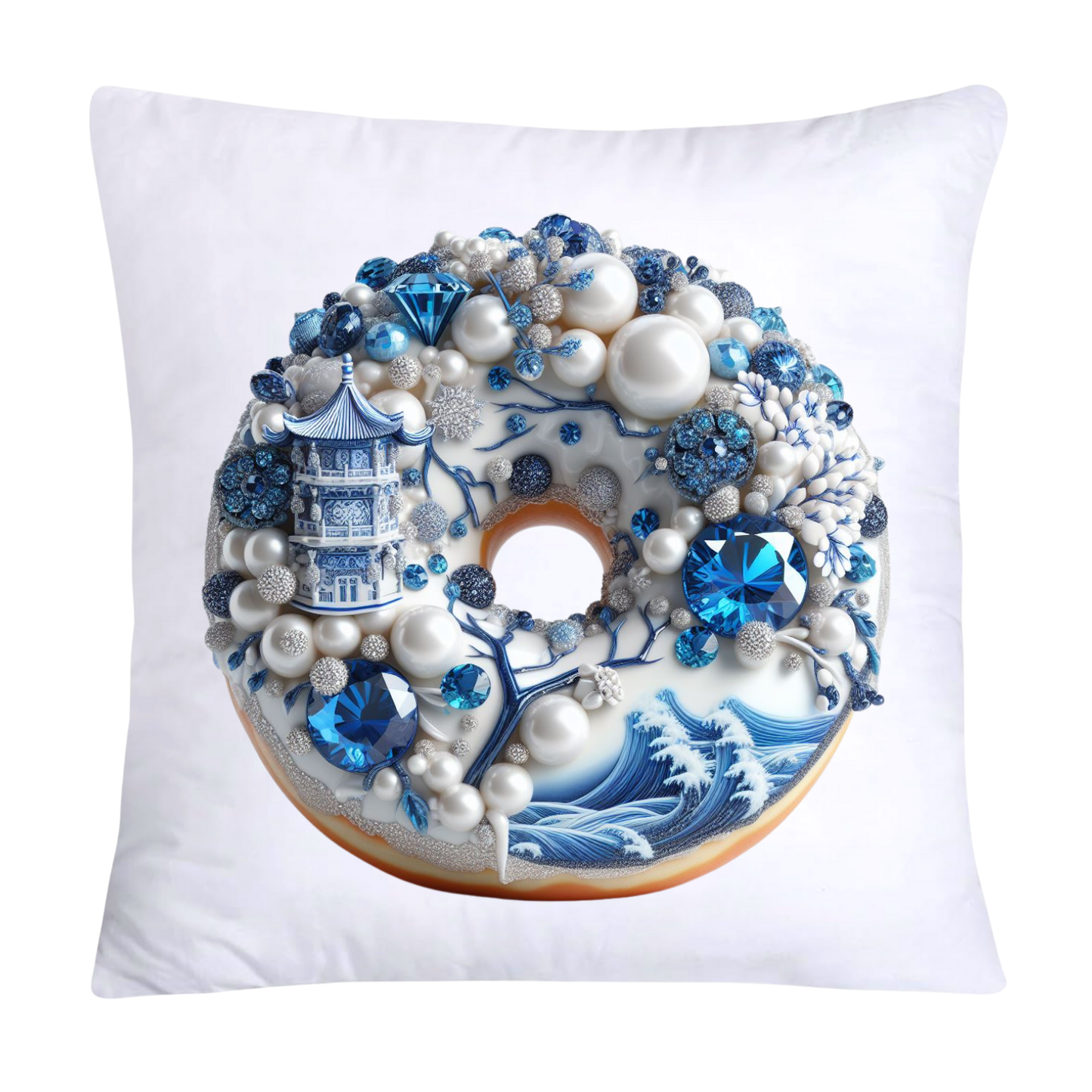 Blue Willow Whimsical 18x18 Donut Throw Pillow Cushion Covers-1207