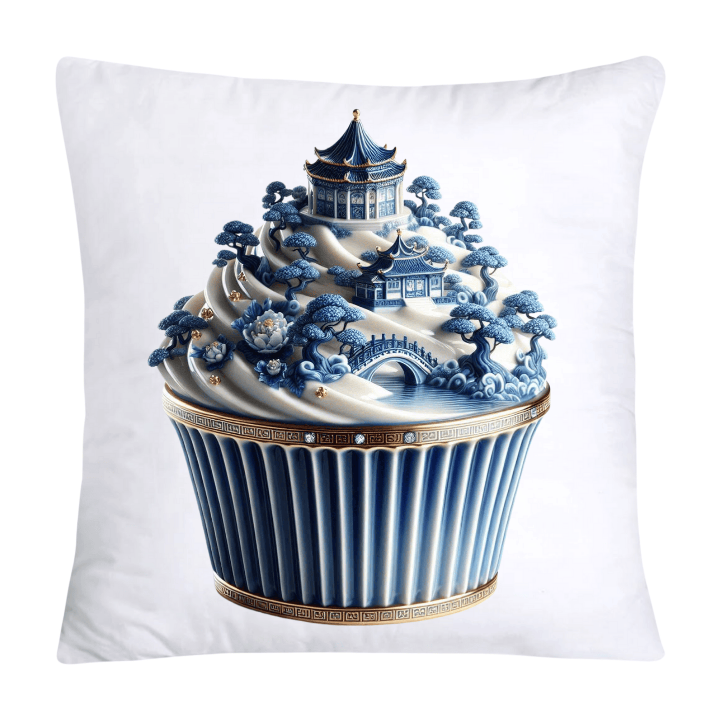 Blue Willow Chinoiserie Cupcake Throw Pillow Covers 18X18-205
